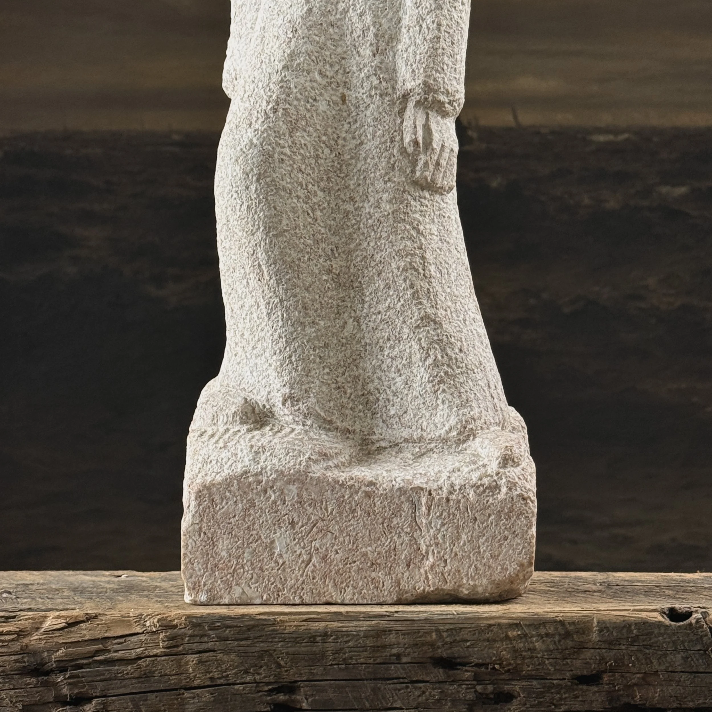 Vintage 1940s Modernist hand-carved stone masked figurative sculpture