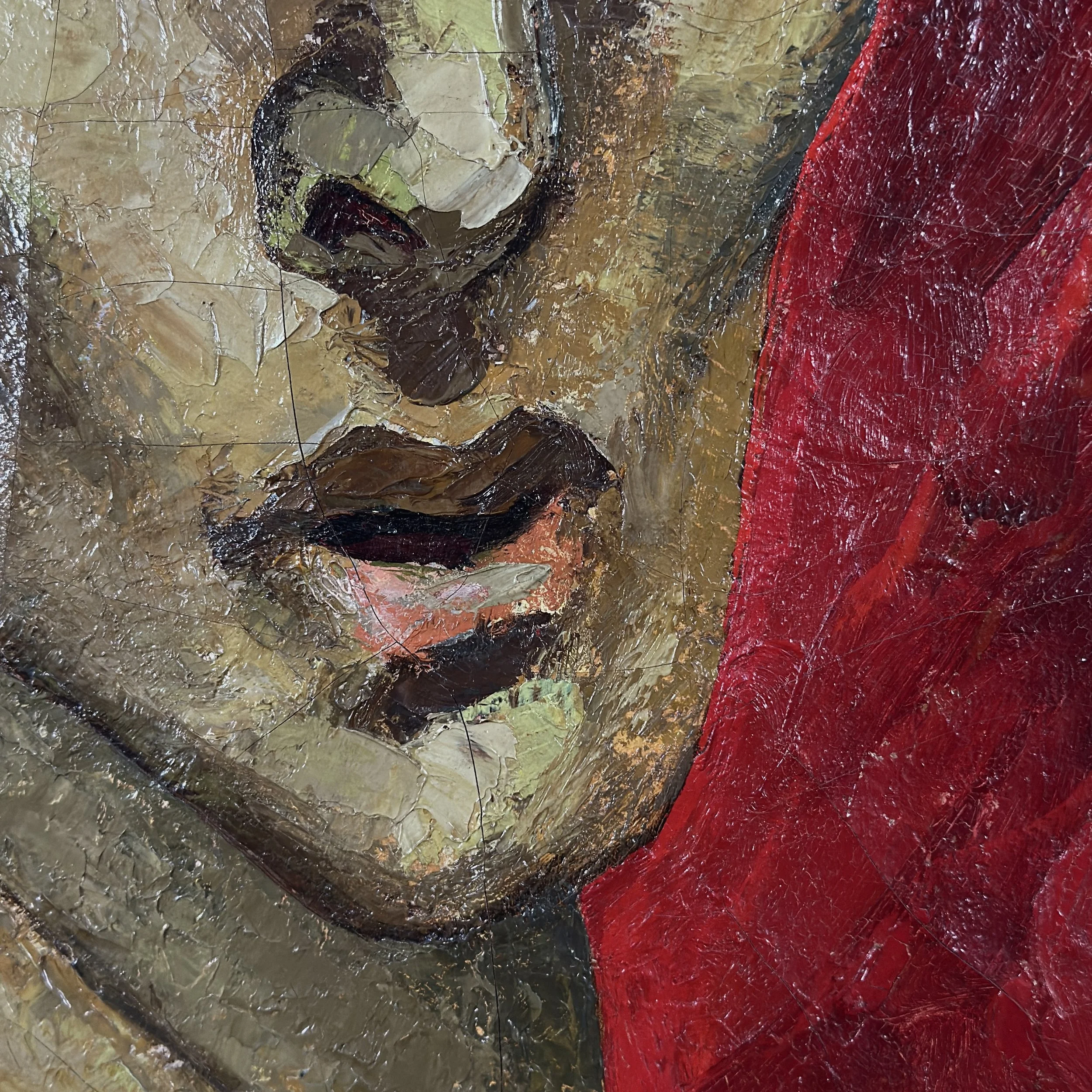 Craquelure detail, Emlen Etting canvas, Expressionist portrait