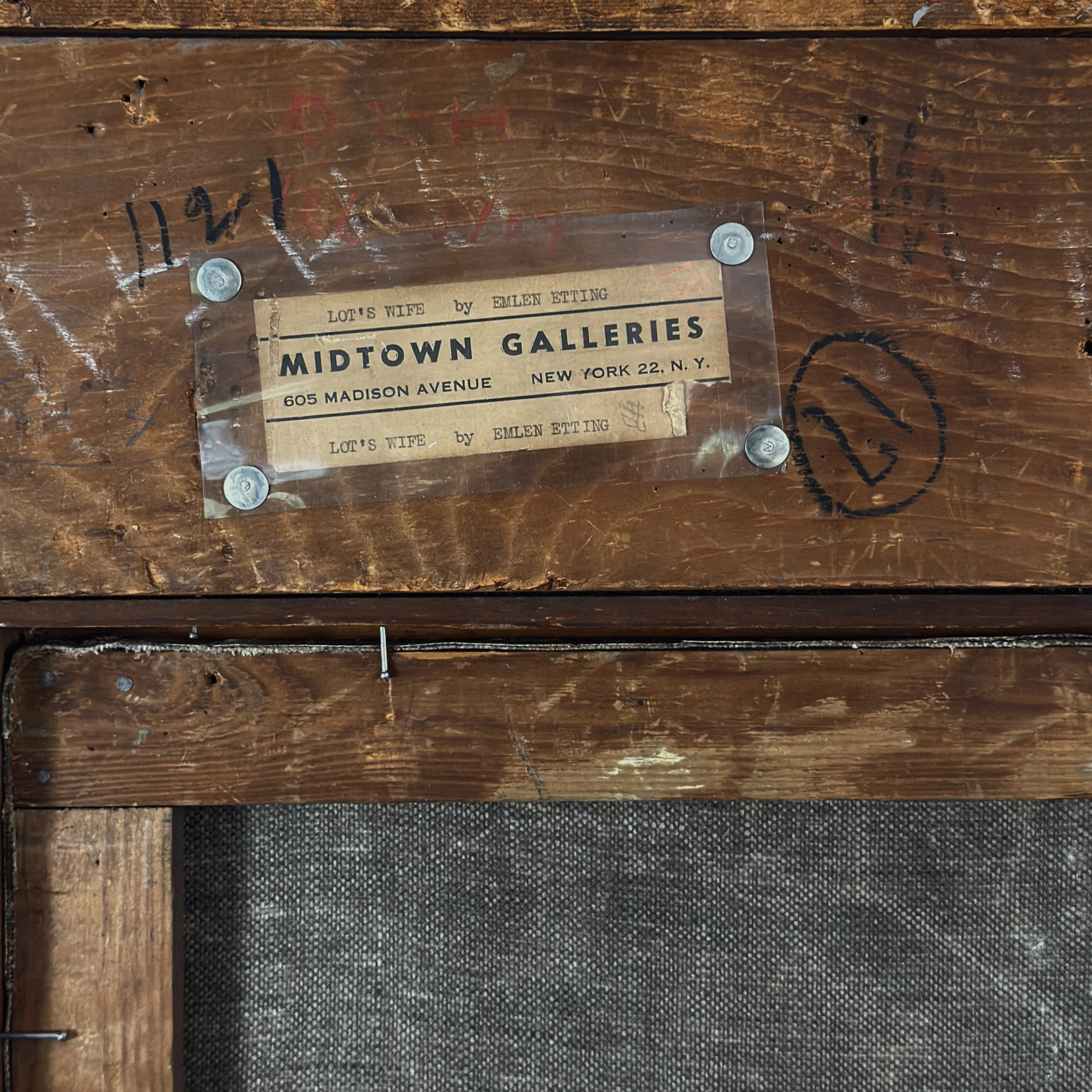 Verso with original Midtown Galleries tag and sales tag, Emlen Etting