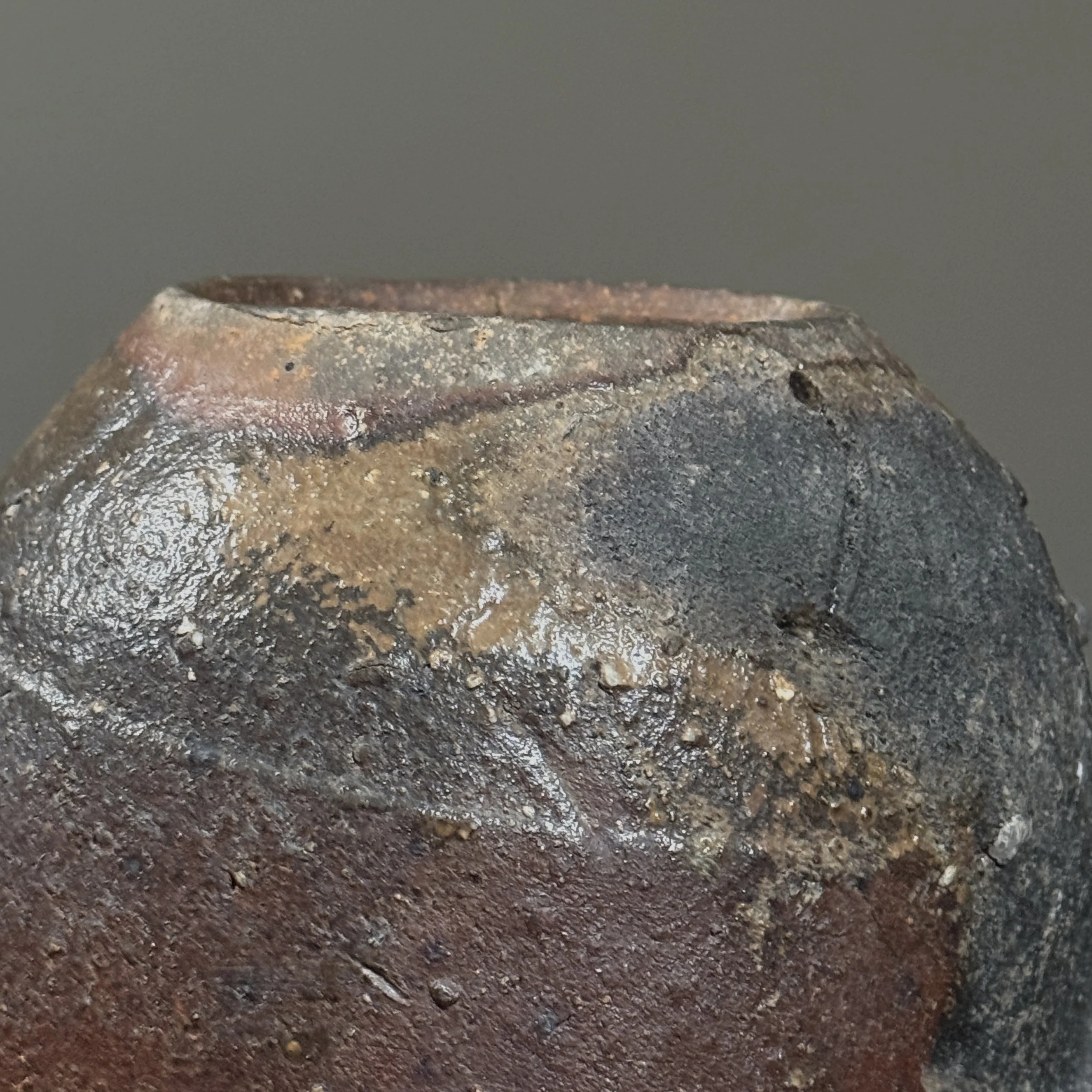 Textured ash-glazed surface on Shapiro ceramic