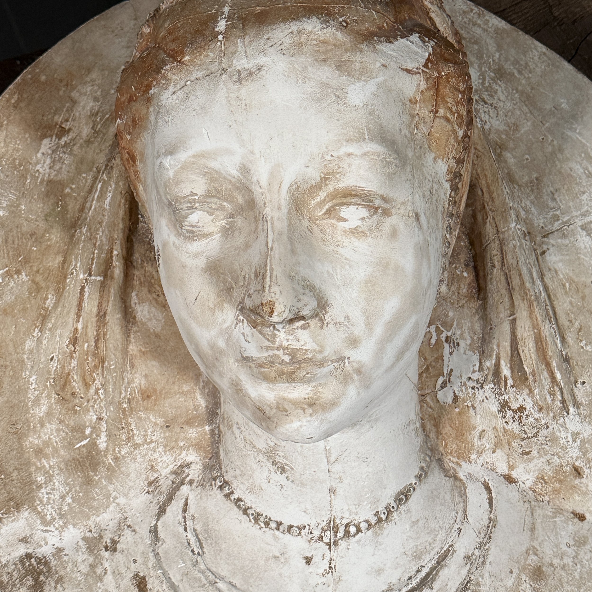 Close-up of surface texture and age-related craquelure.