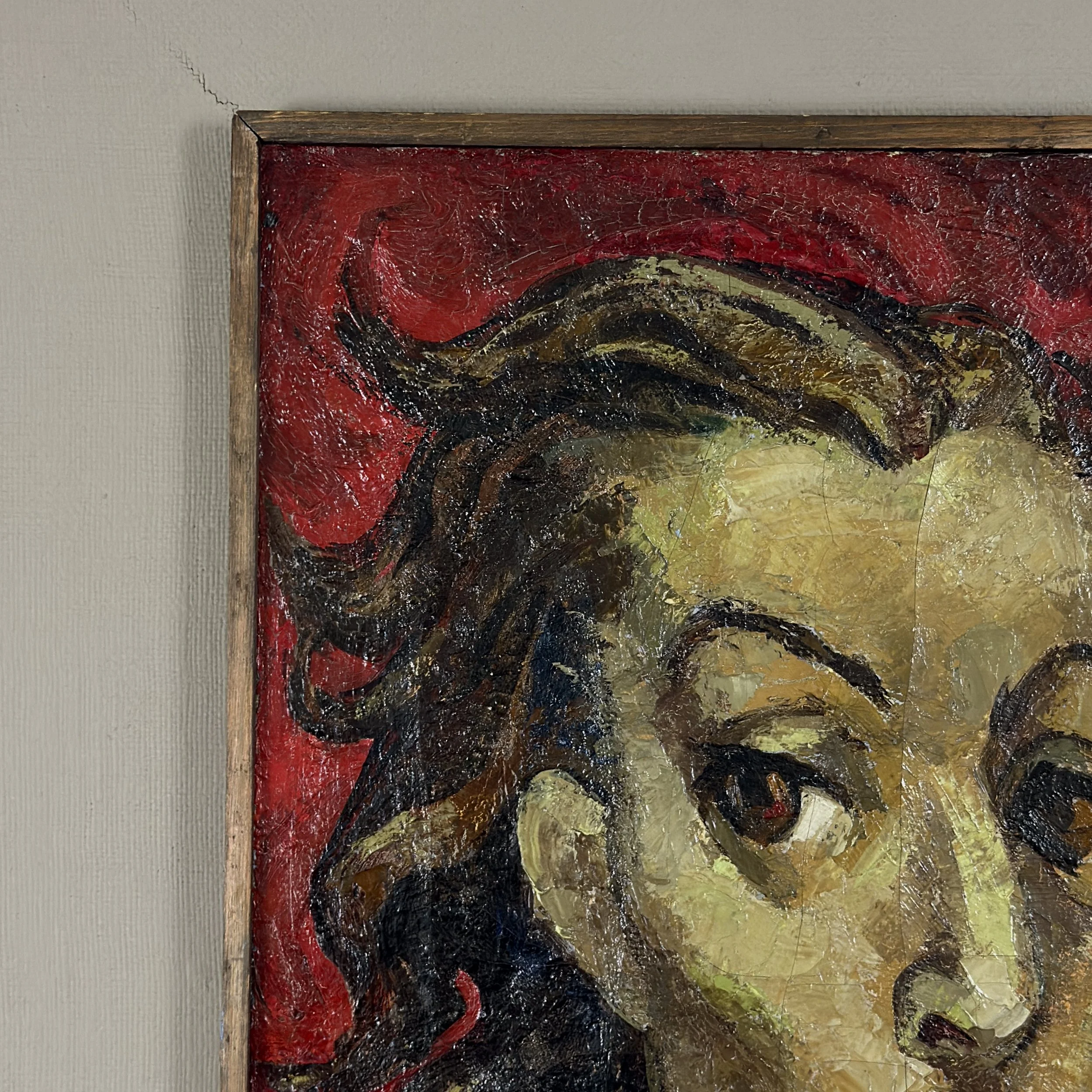 Craquelure detail, Emlen Etting canvas, Expressionist portrait