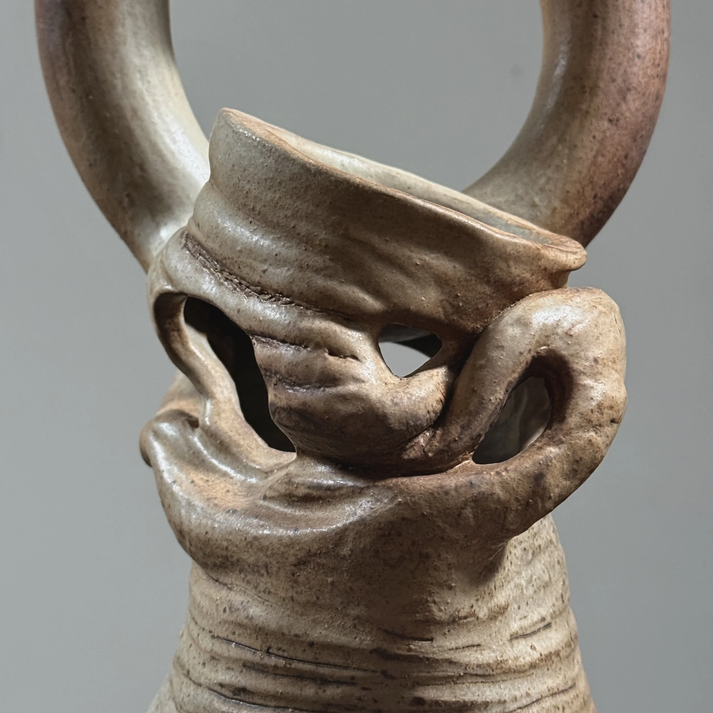 Collapsing body detail, Ohr style wood fired vase