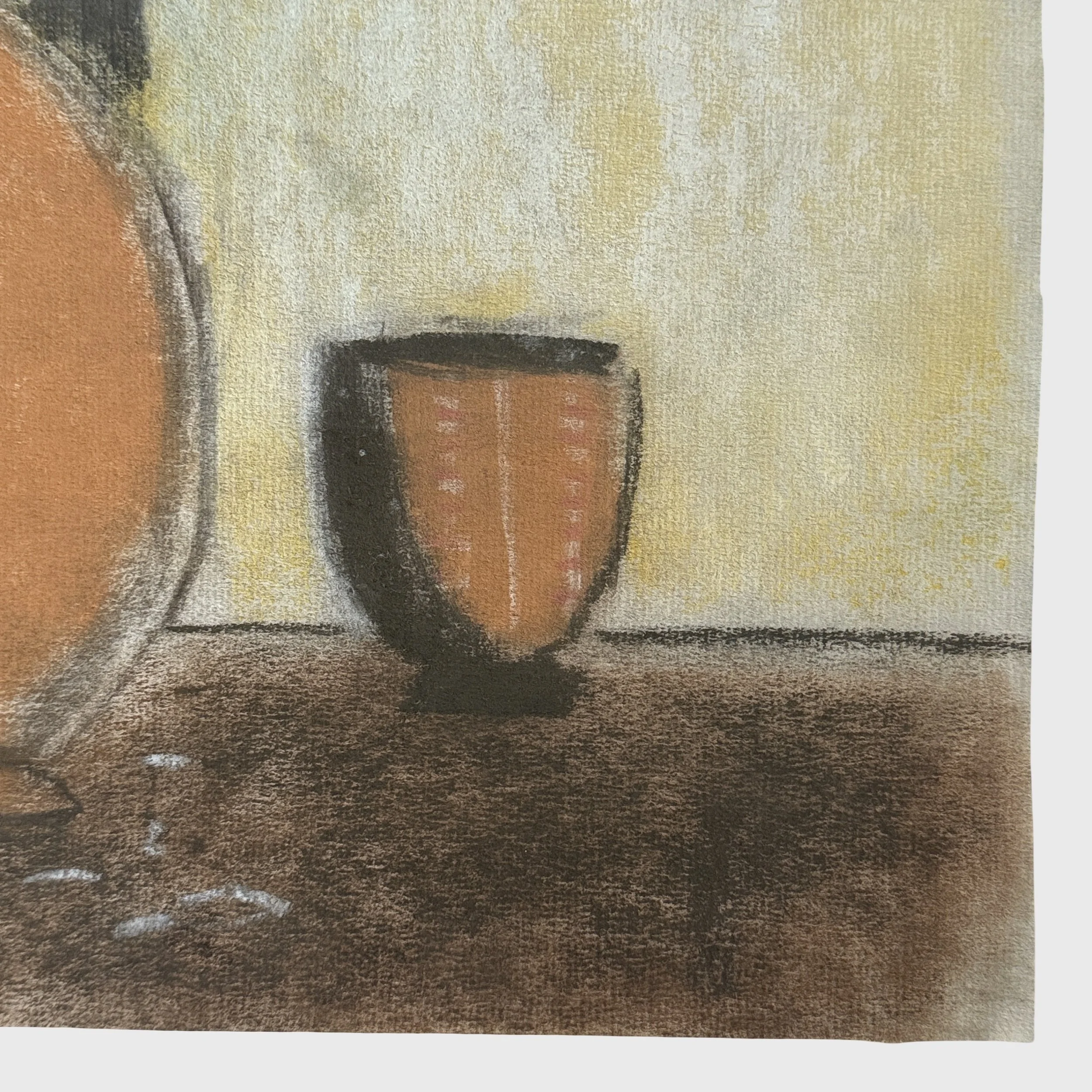 Close-up of yunomi cup beside vase in Frederick Childs still life