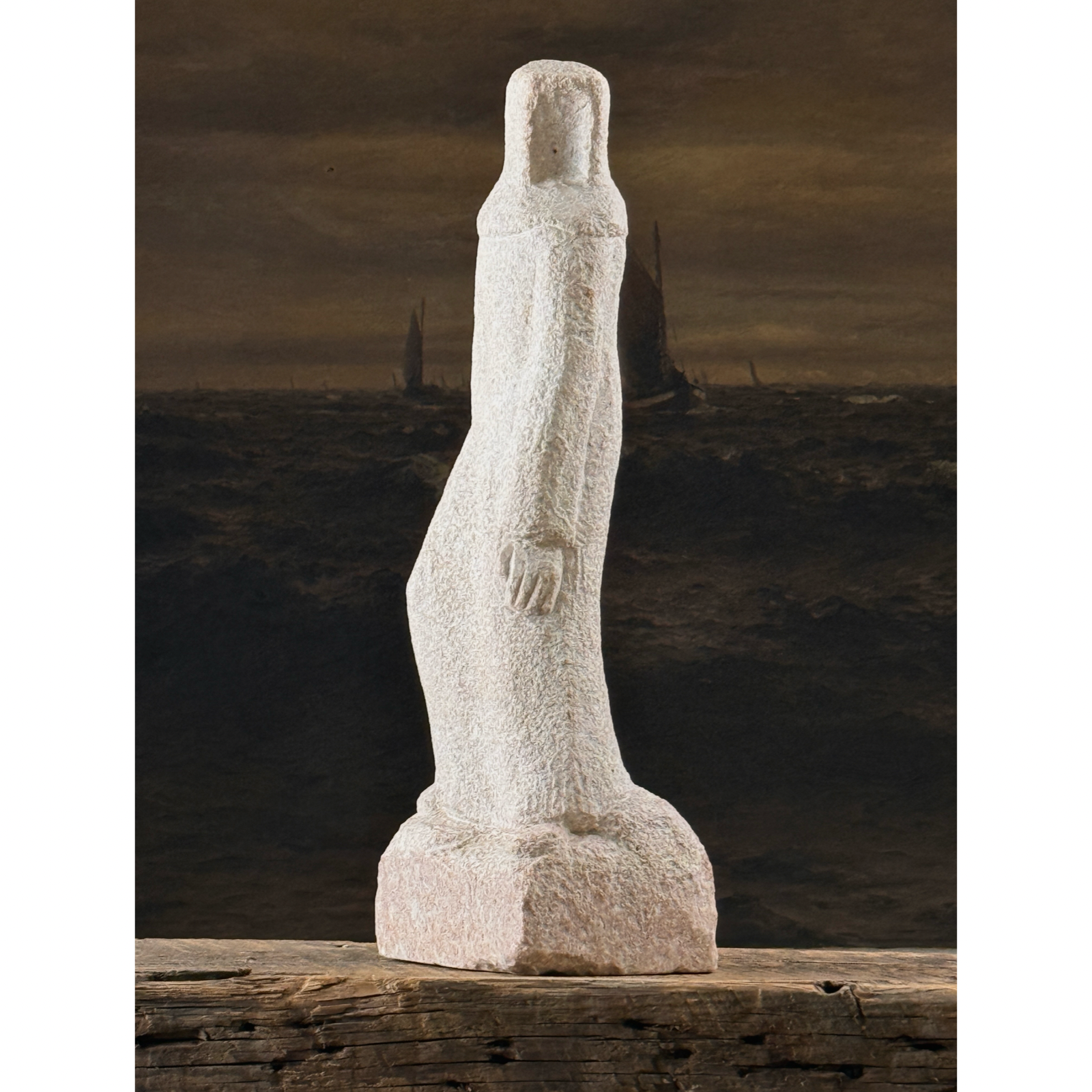 Vintage 1940s Modernist hand-carved stone masked figurative sculpture