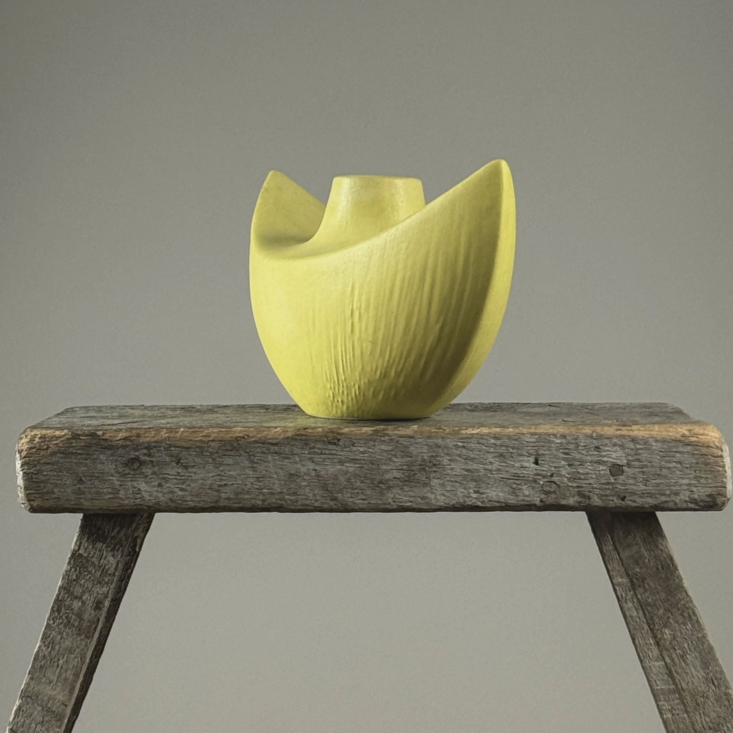 Vintage Modernist Japanese yellow glazed ceramic ikebana vase