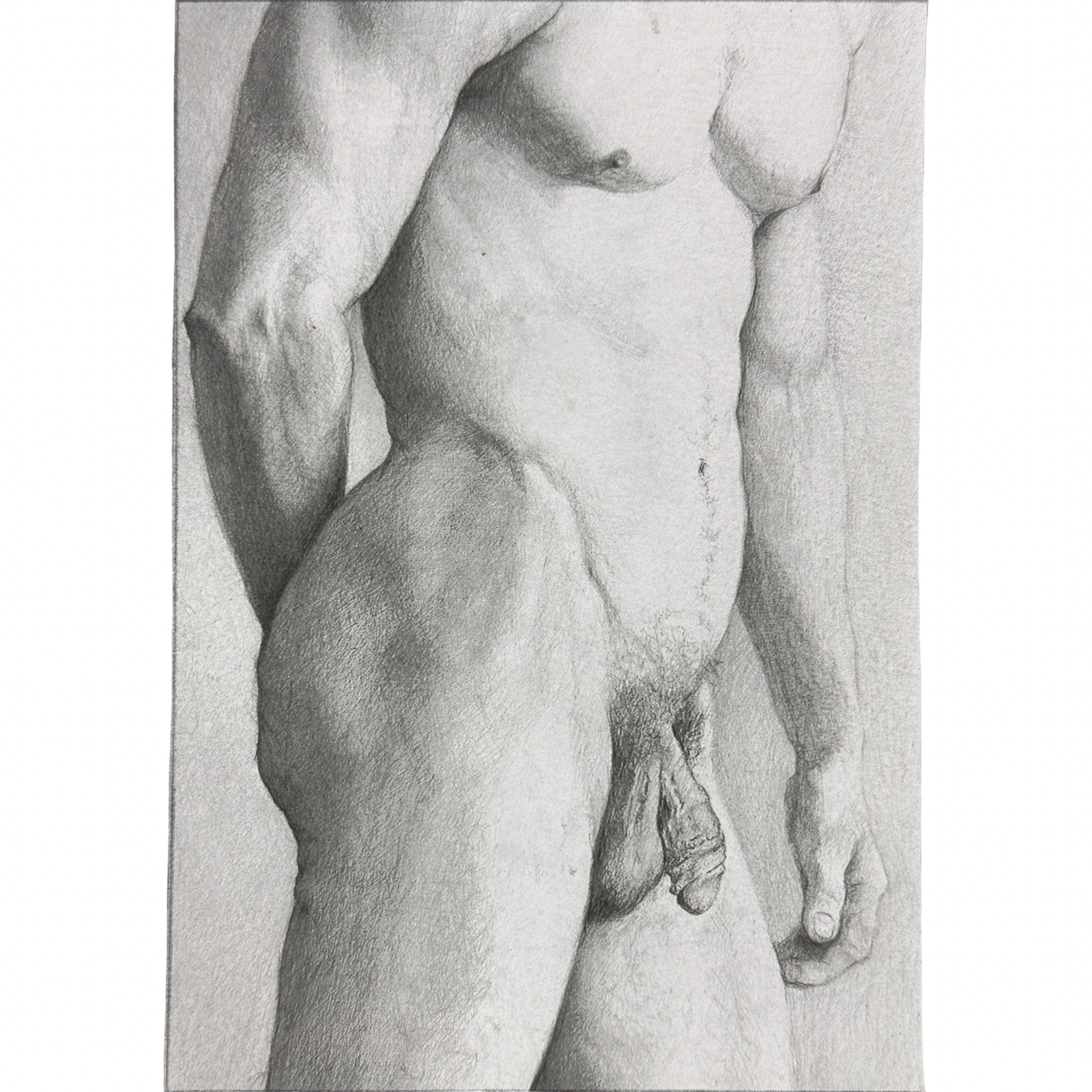 Male nude figure. Graphite on paper. Realist academic style.