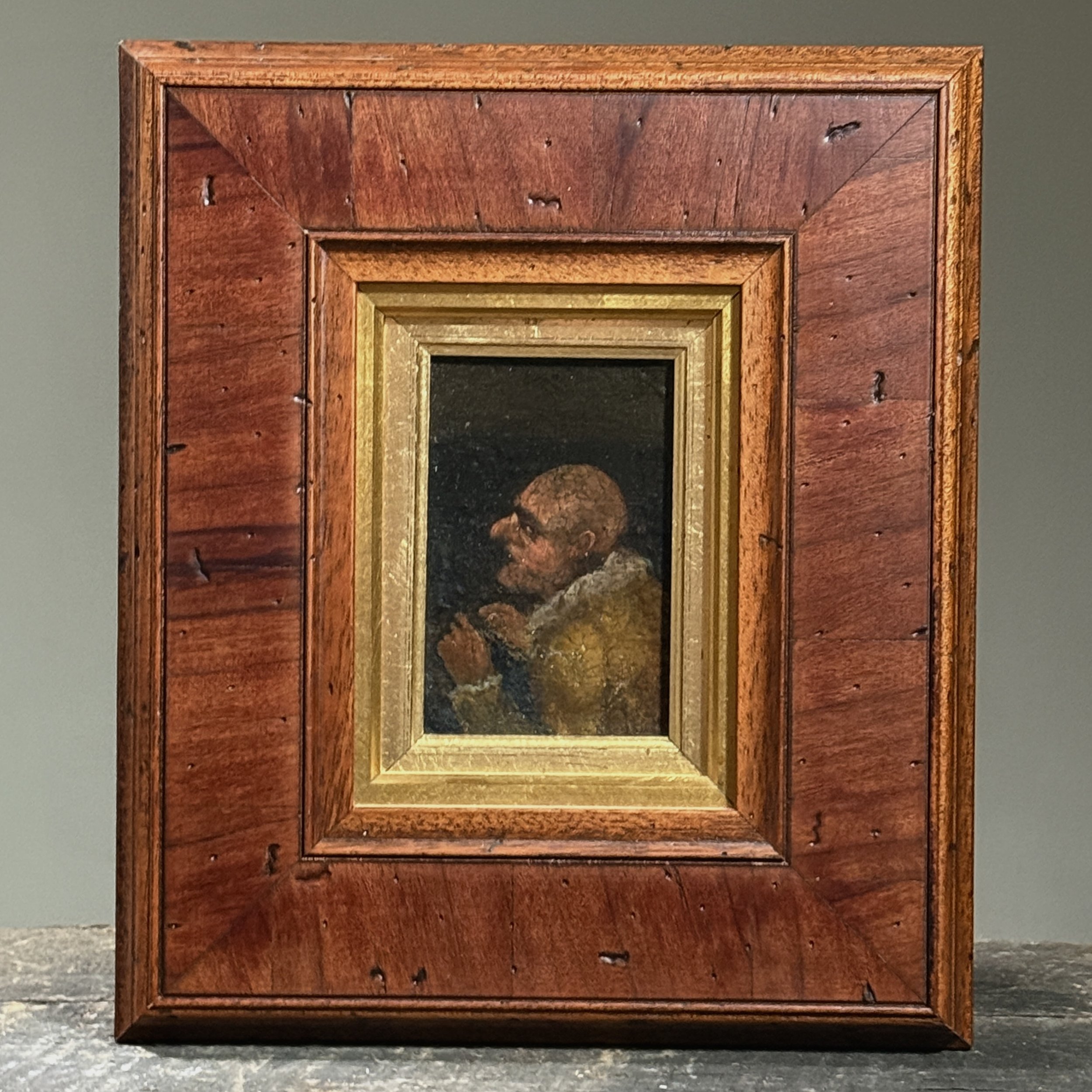 Antique 18th Century Spanish Portrait of Man in Yellow in the Manner of Francisco de Goya, Framed (Oil on Board)