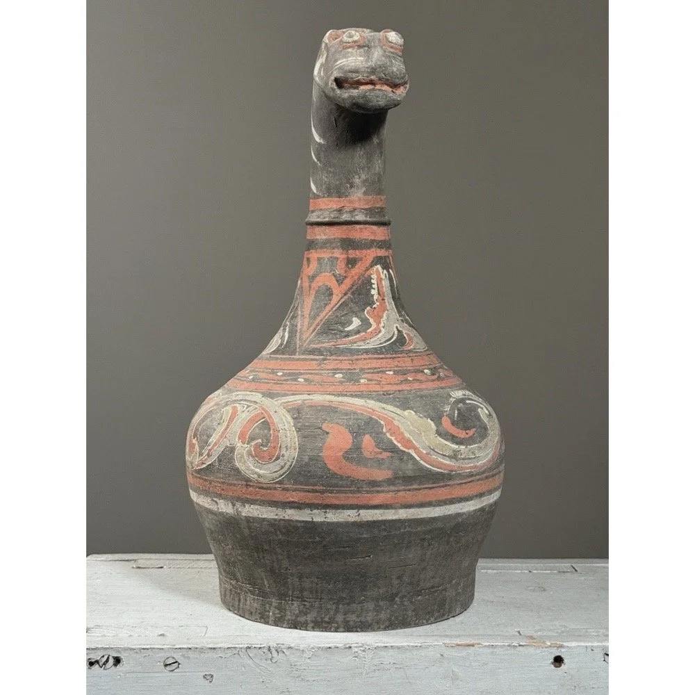 Antique Chinese polychrome zoomorphic zun ceramic vessel