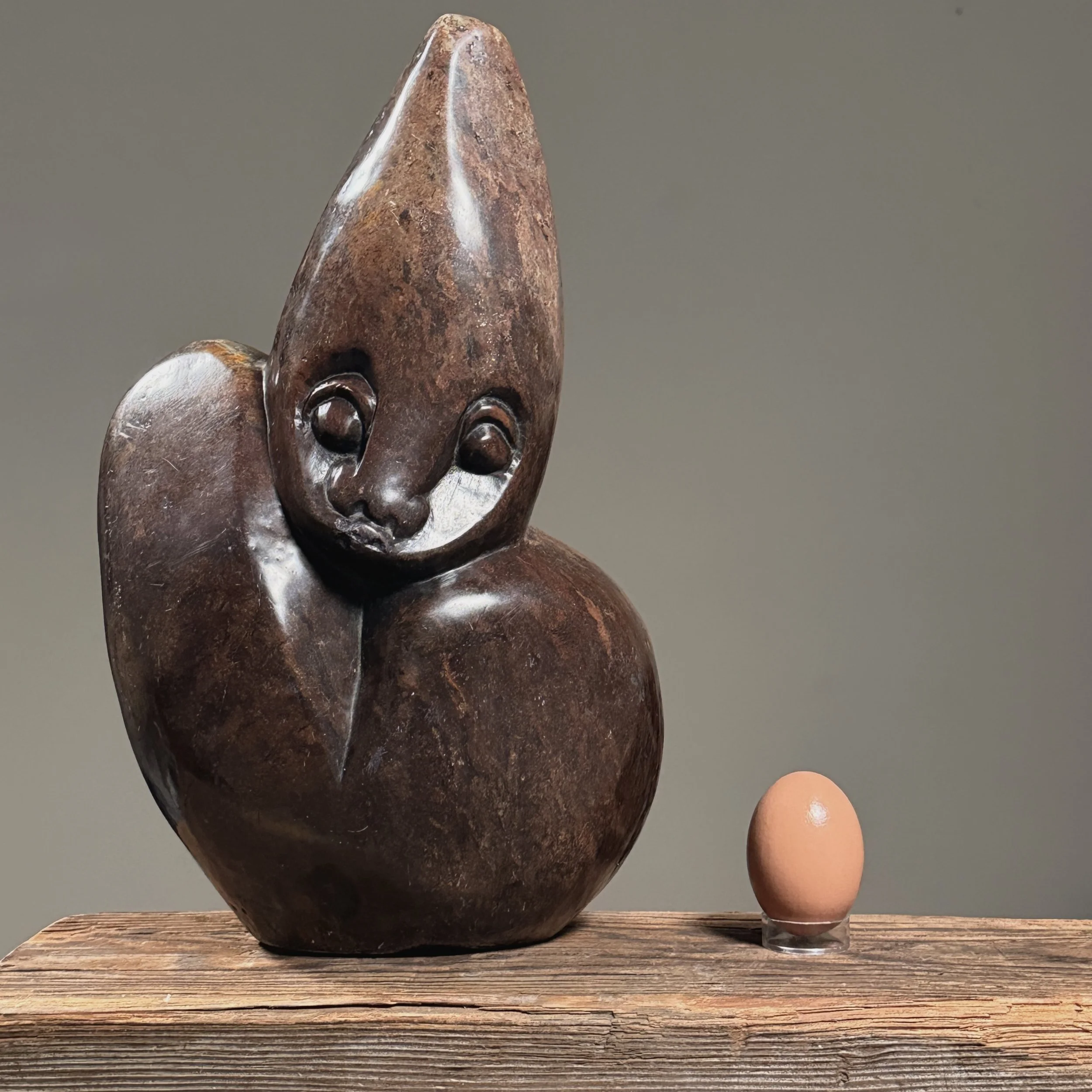 Frontal view with egg for size reference.