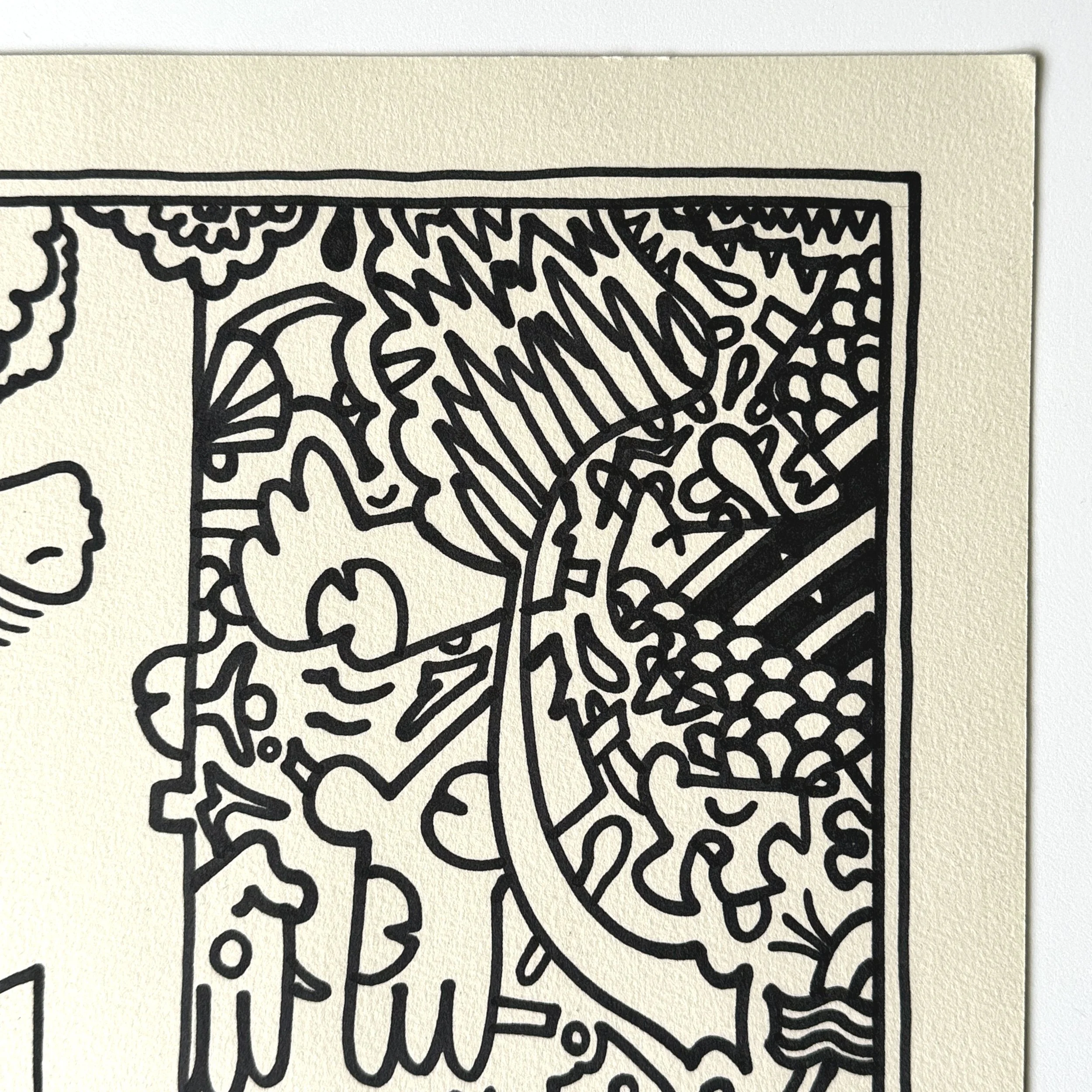 Close-up of texture and marker application on paper