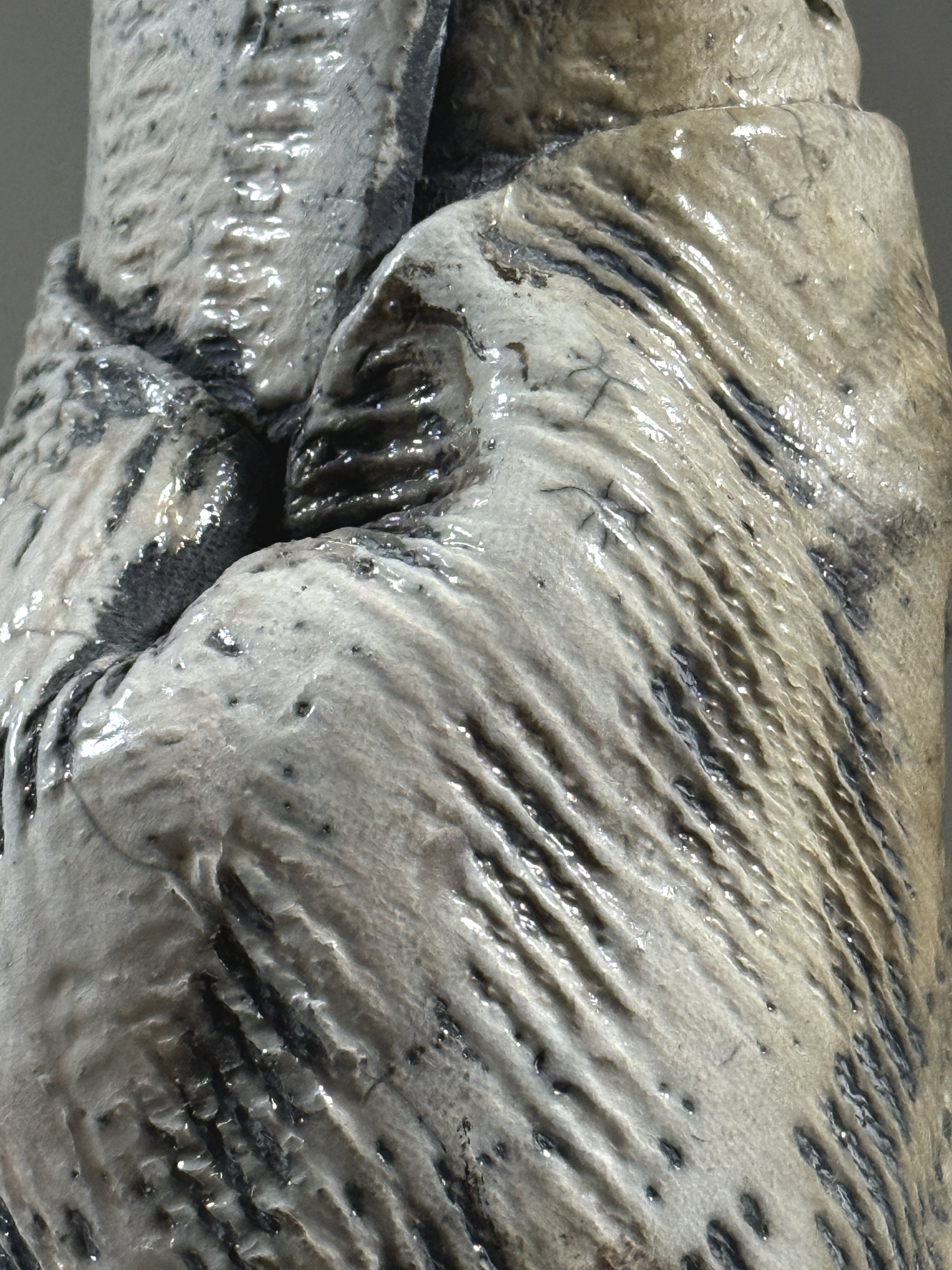 Vintage Brutalist Expressionist wood fired slab built crackle glaze vase