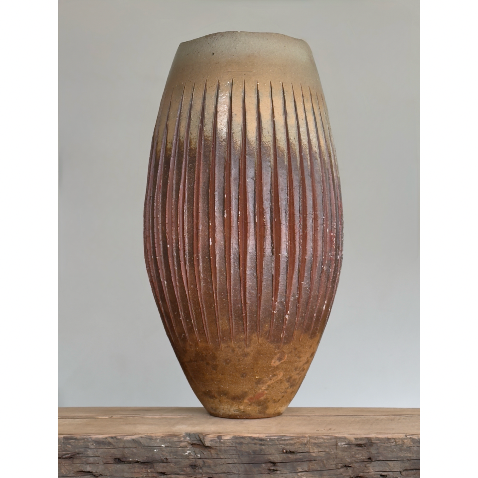 Japanese modernist wood fired stoneware vessel, signed
