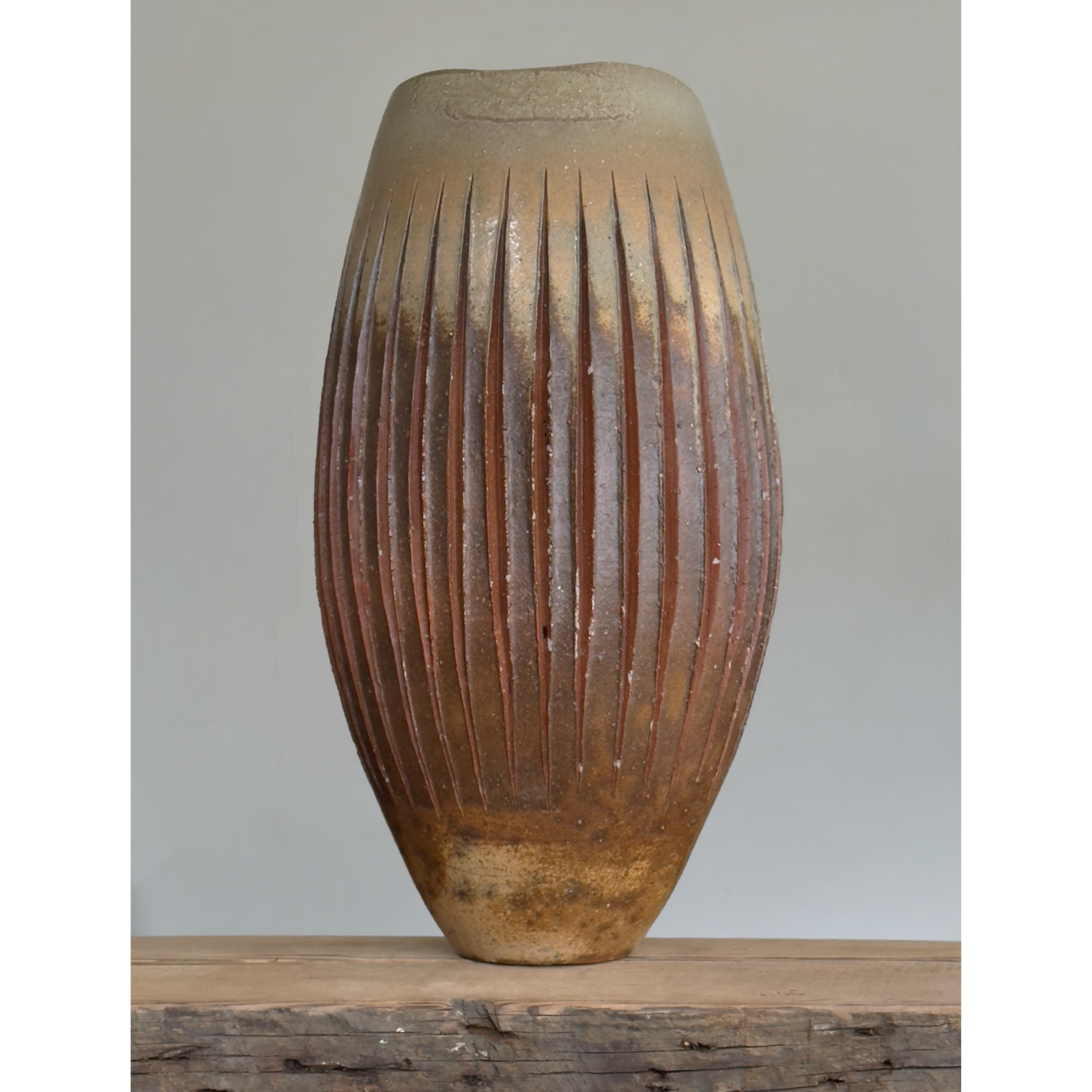 Japanese modernist wood fired stoneware vessel, signed