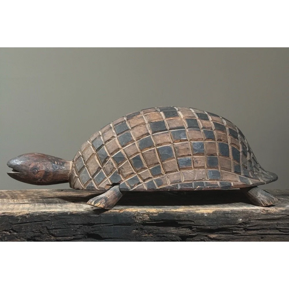 Antique hand carved folk art turtle sculpture