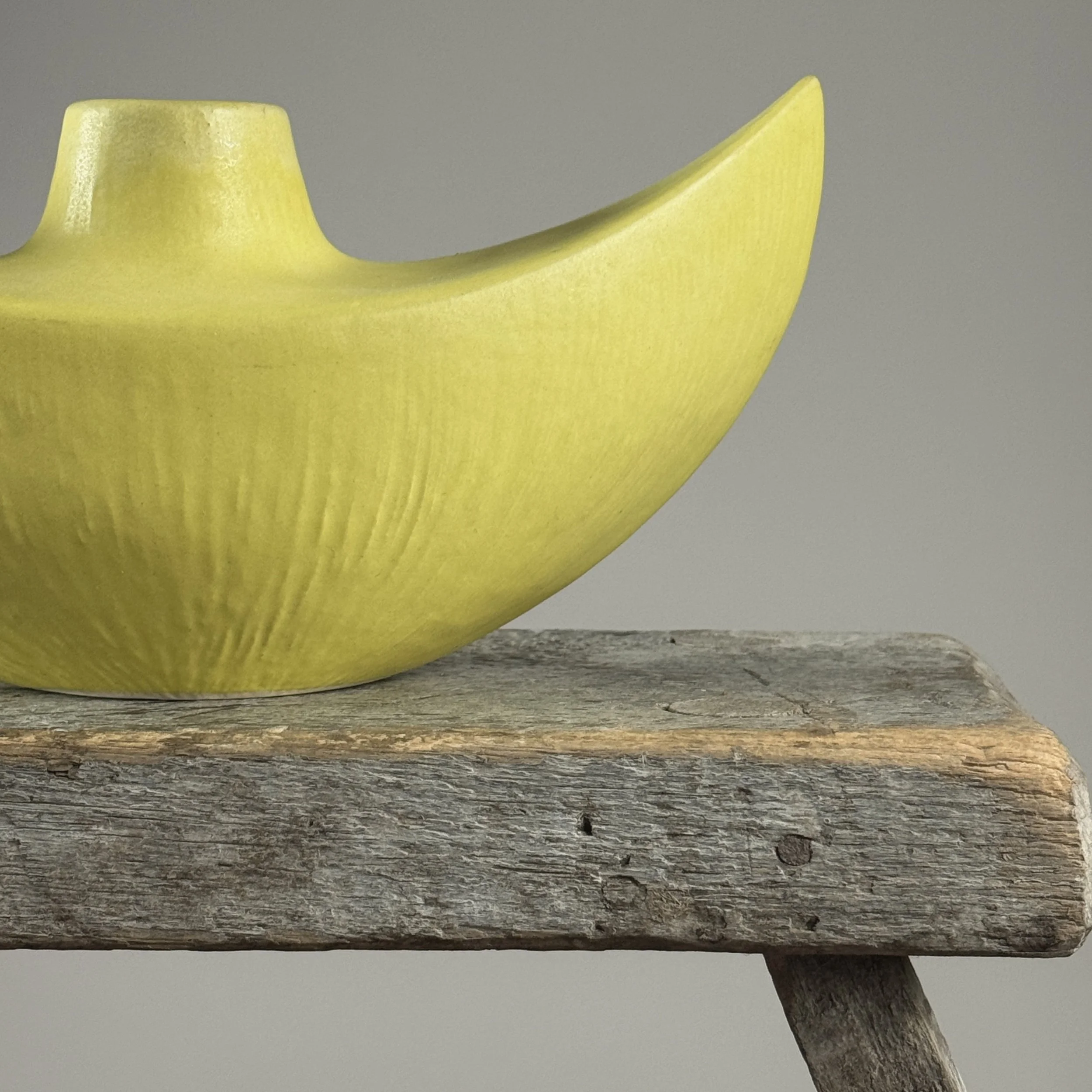 Vintage Modernist Japanese yellow glazed ceramic ikebana vase
