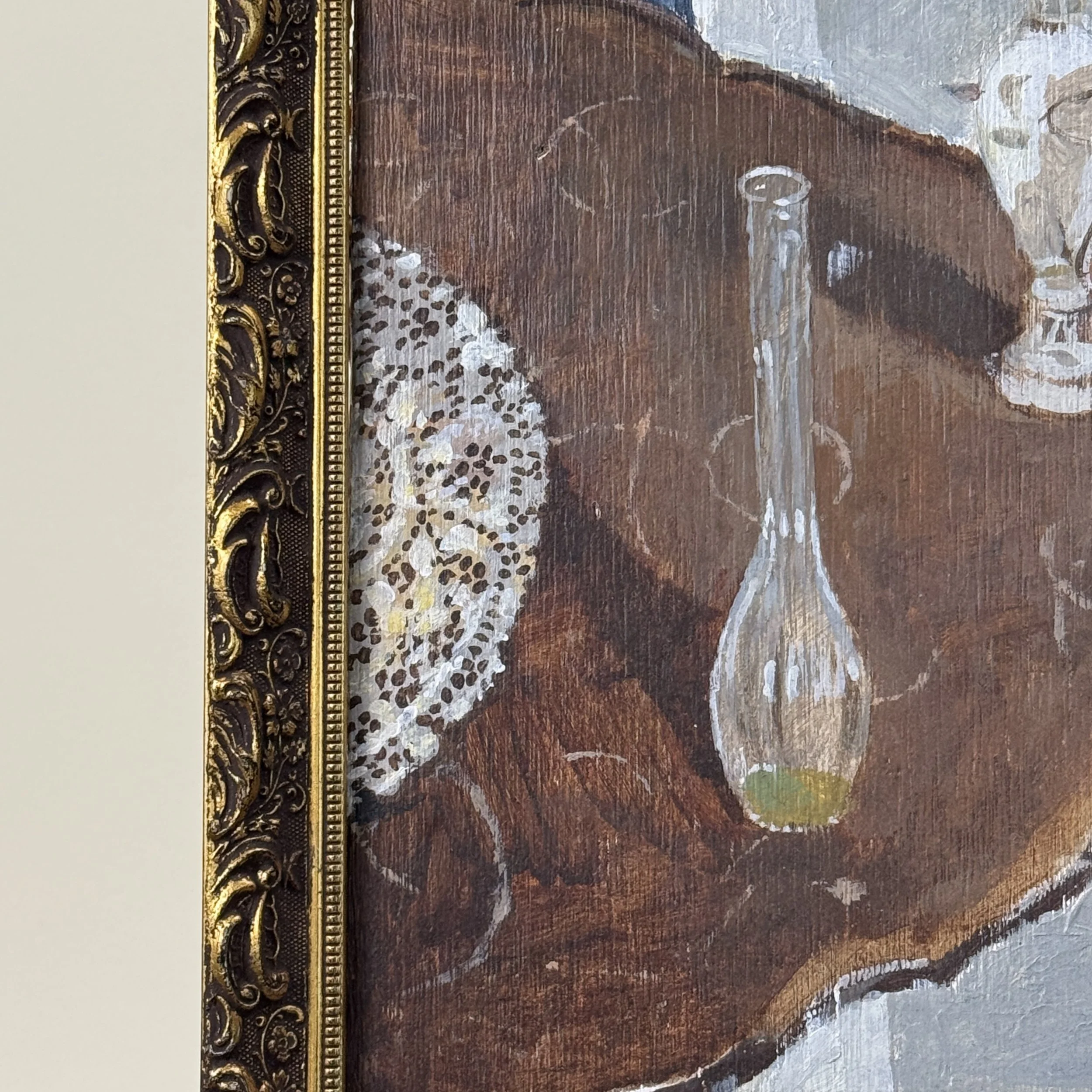 Detail shot of doily and frame.
