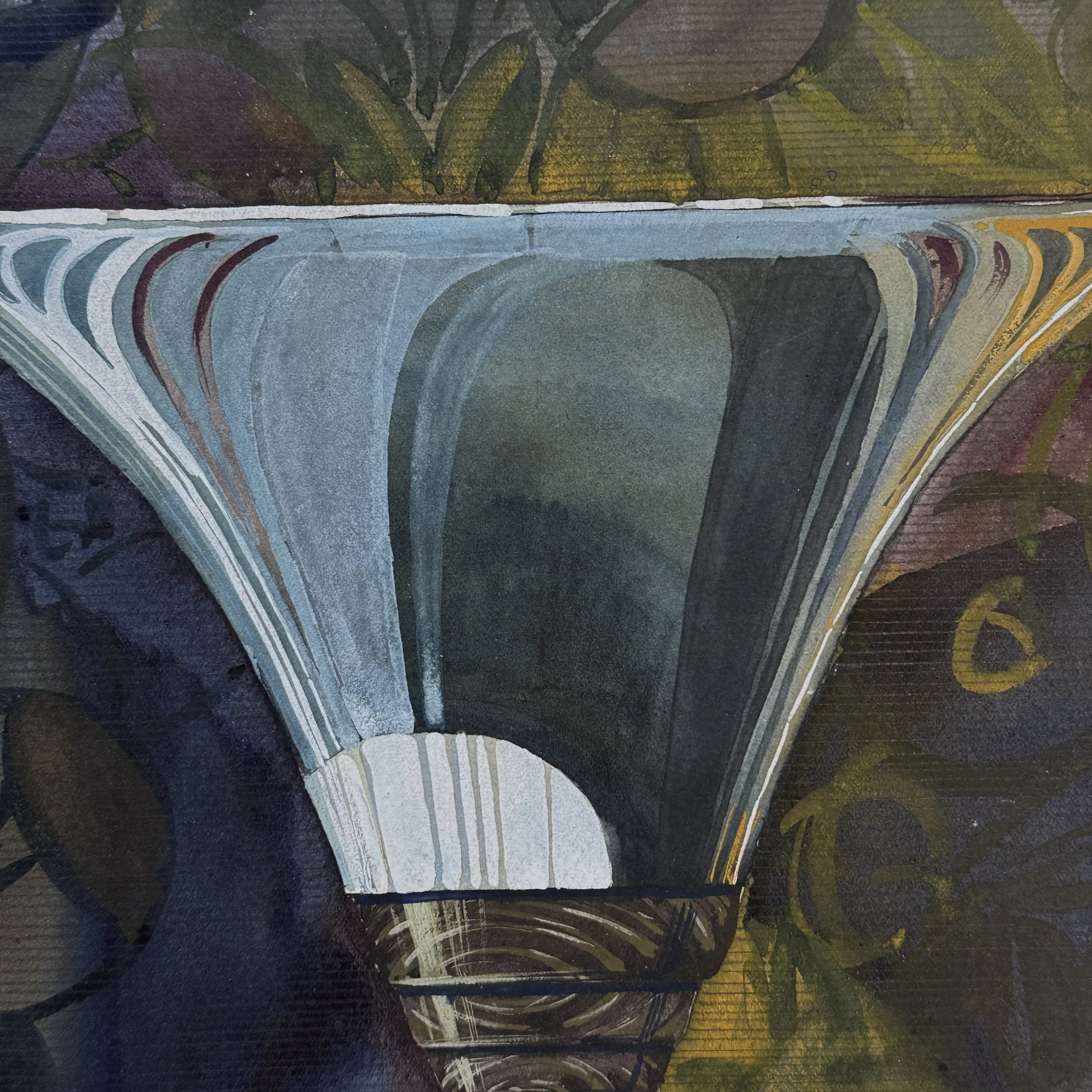 Silver-rendered cocktail glass with jade sphere detail