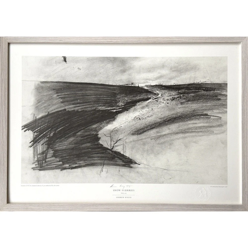 Andrew Wyeth Snow Flurries signed and numbered collotype in grey washed frame