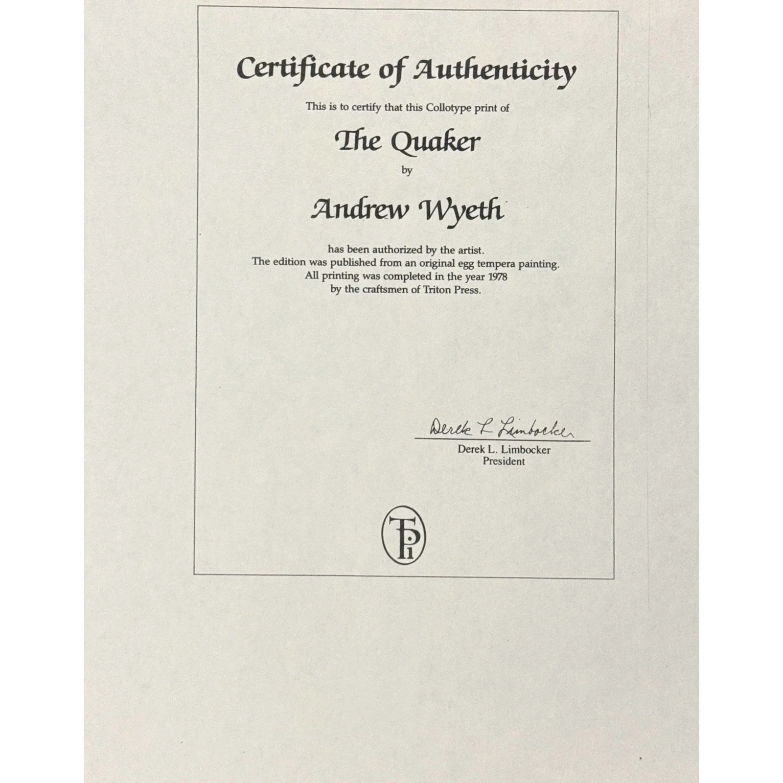 A picture of the original Certificate of Authenticity en verso.