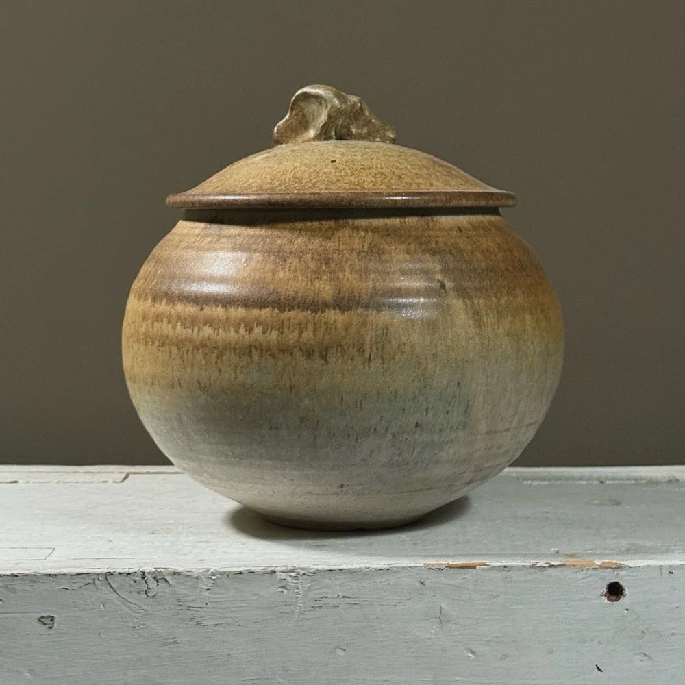 Vintage Organic Modern Ombré Glaze Lidded Bowl, Signed