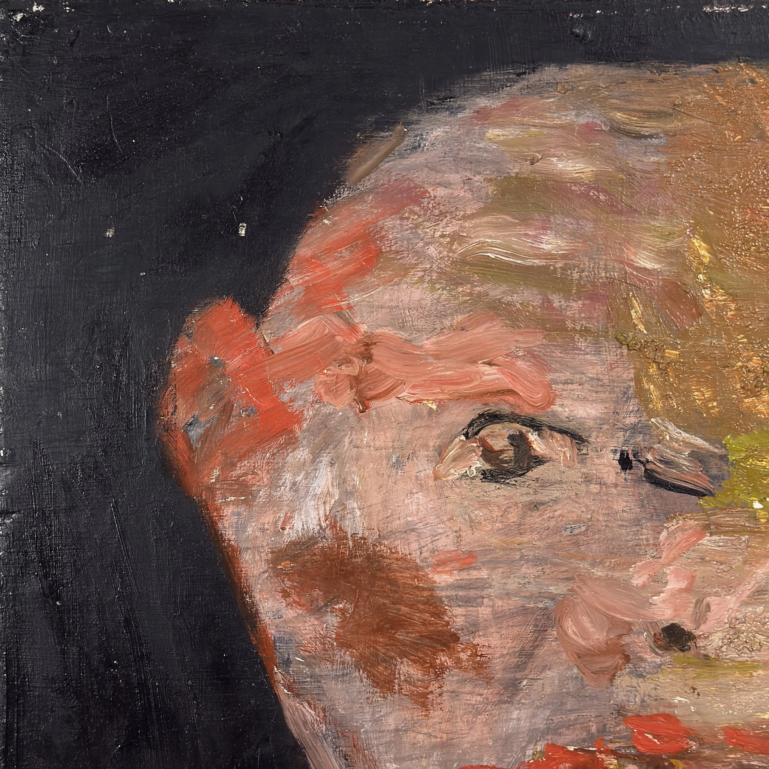 Norman Rubington abstract expressionist portrait, oil on board, heavy impasto