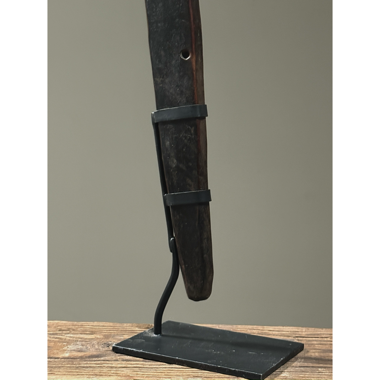 Custom stand. Wood base. Supports scepter vertically.