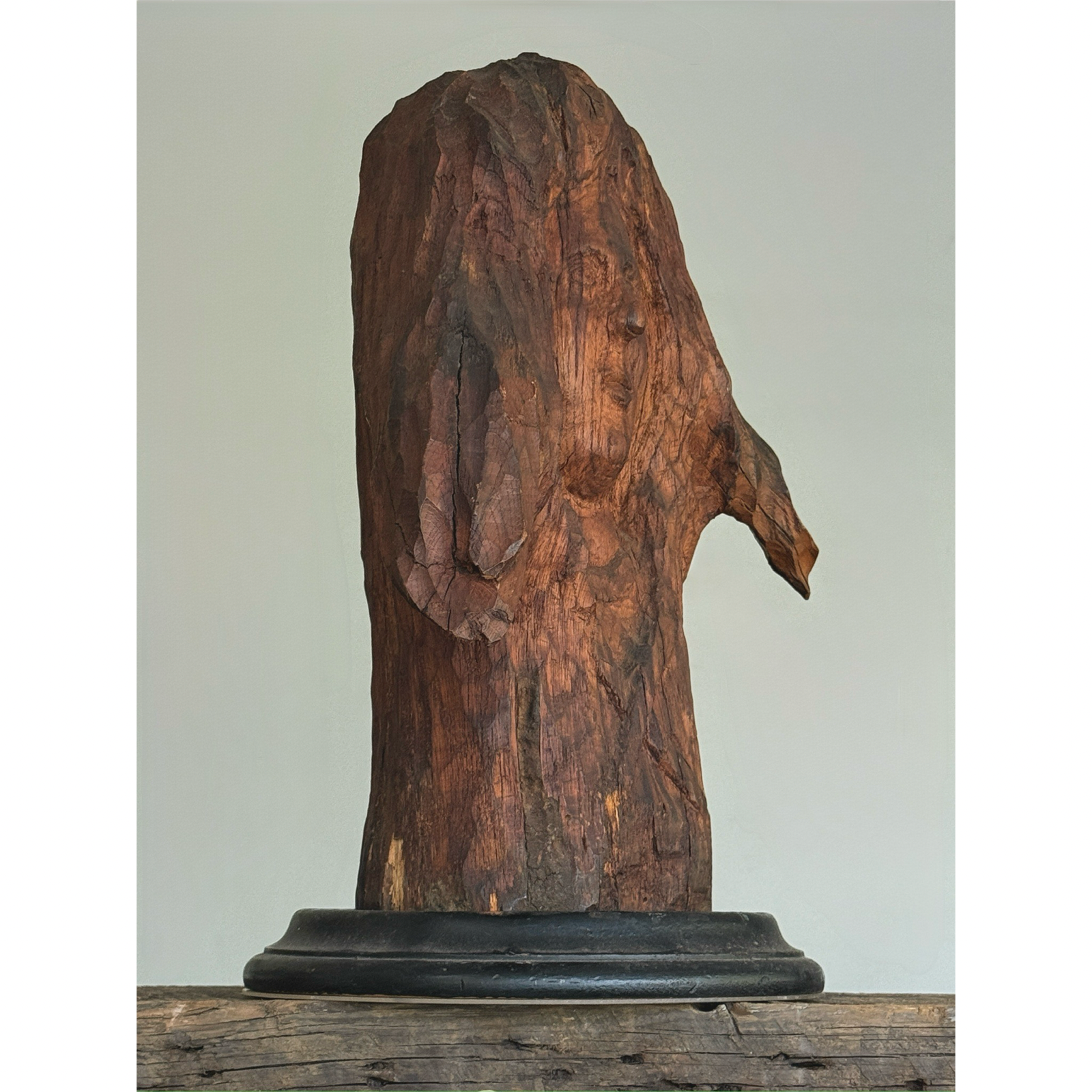 Vintage Outsider Art hand carved portrait in wood stump