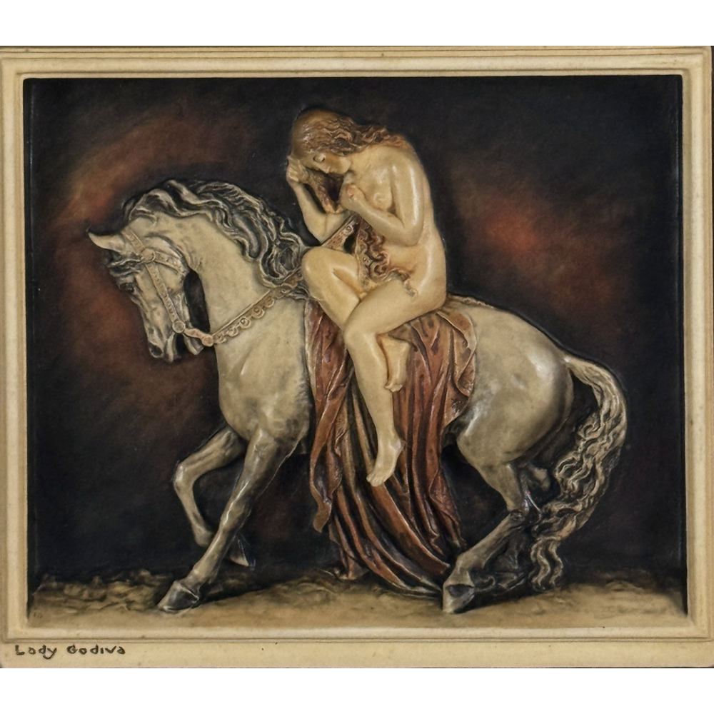 Antique Victorian hand-painted wax bas-relief diorama of Lady Godiva