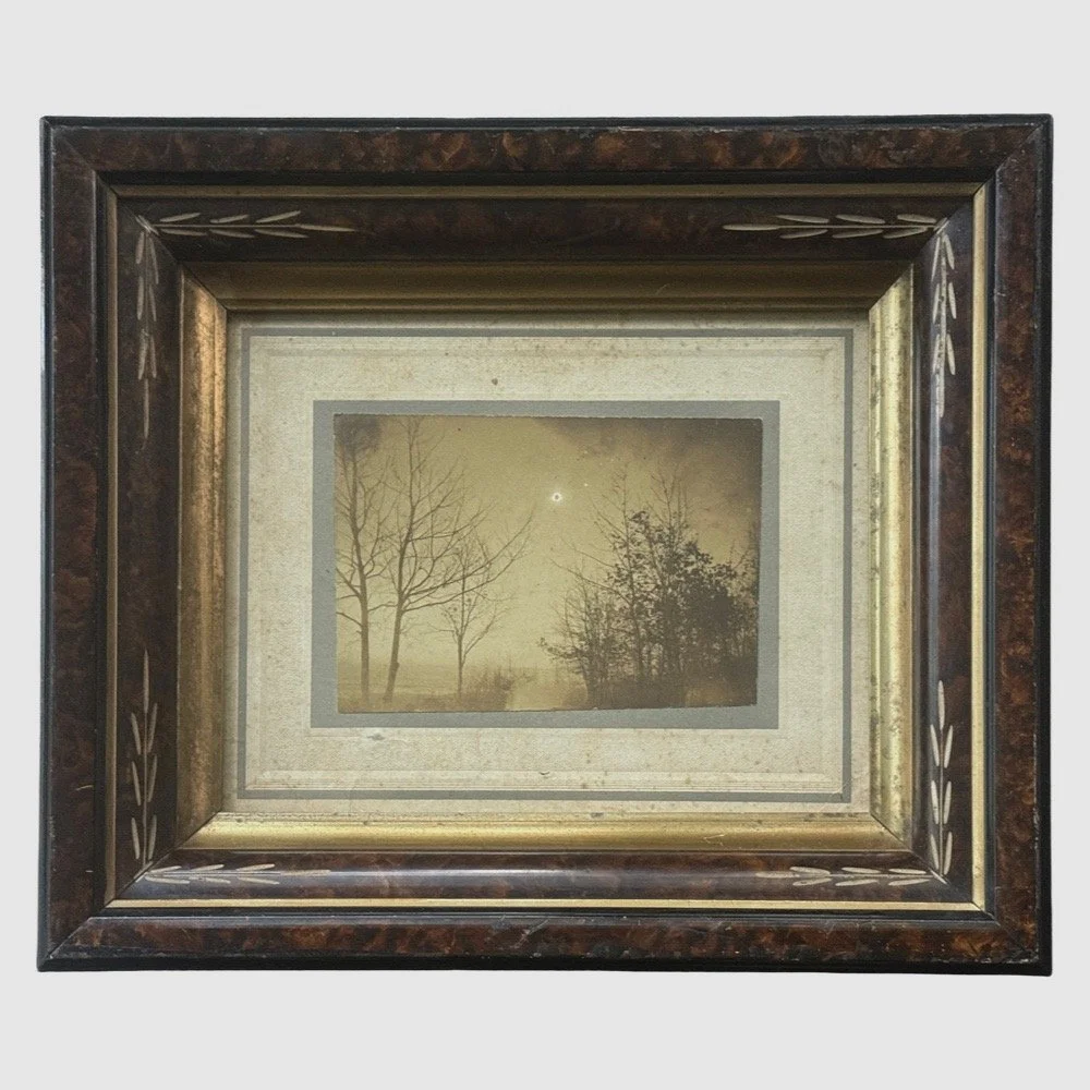 Full framed photograph. Total eclipse of the sun. January 24, 1925. Victorian carved frame.