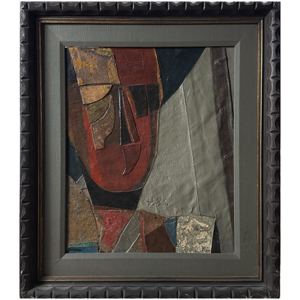 Vintage Folk Art Abstract Mixed Media Sculptural Portrait by Paul Pollaro, Signed