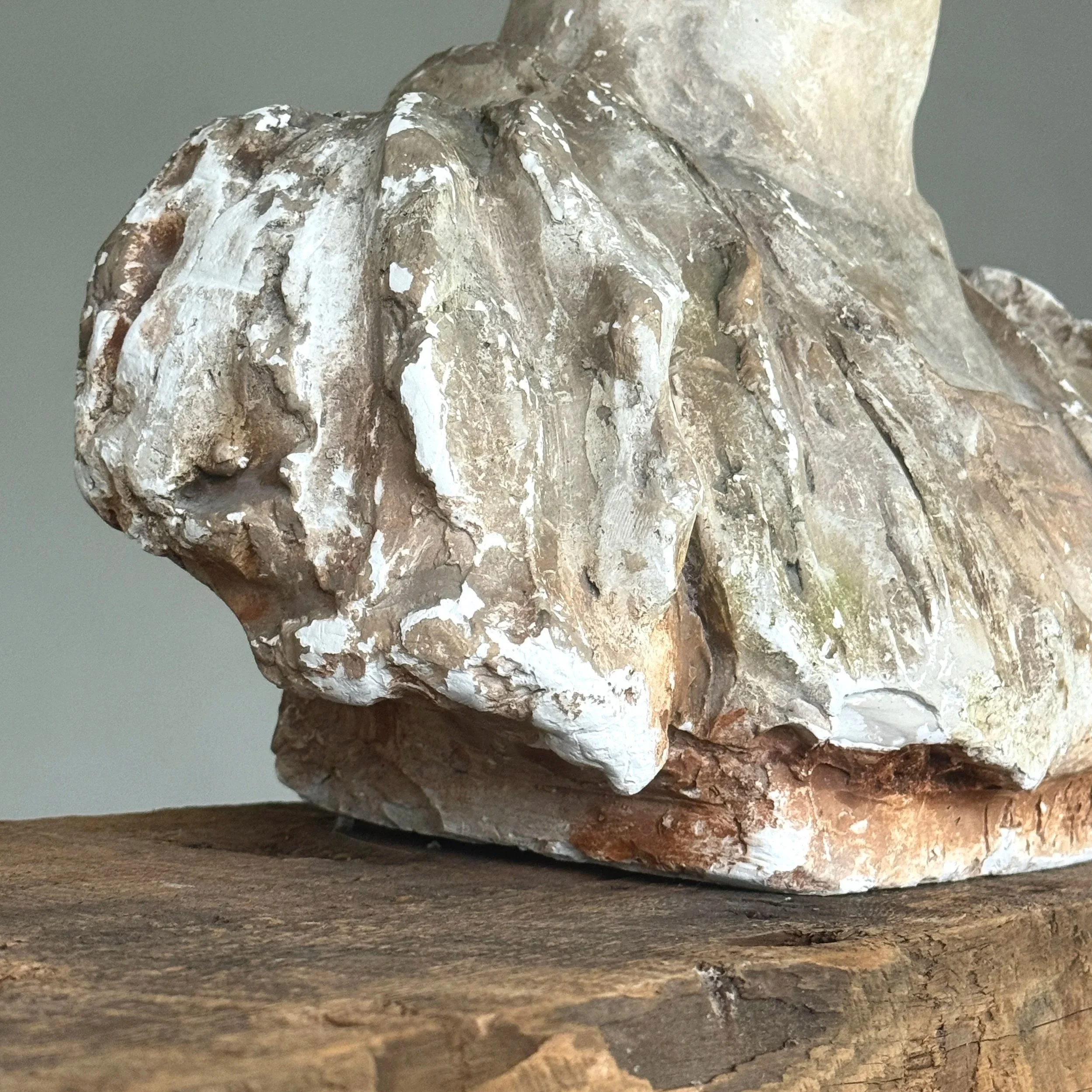 Close-up of surface abrasions and patination on bust