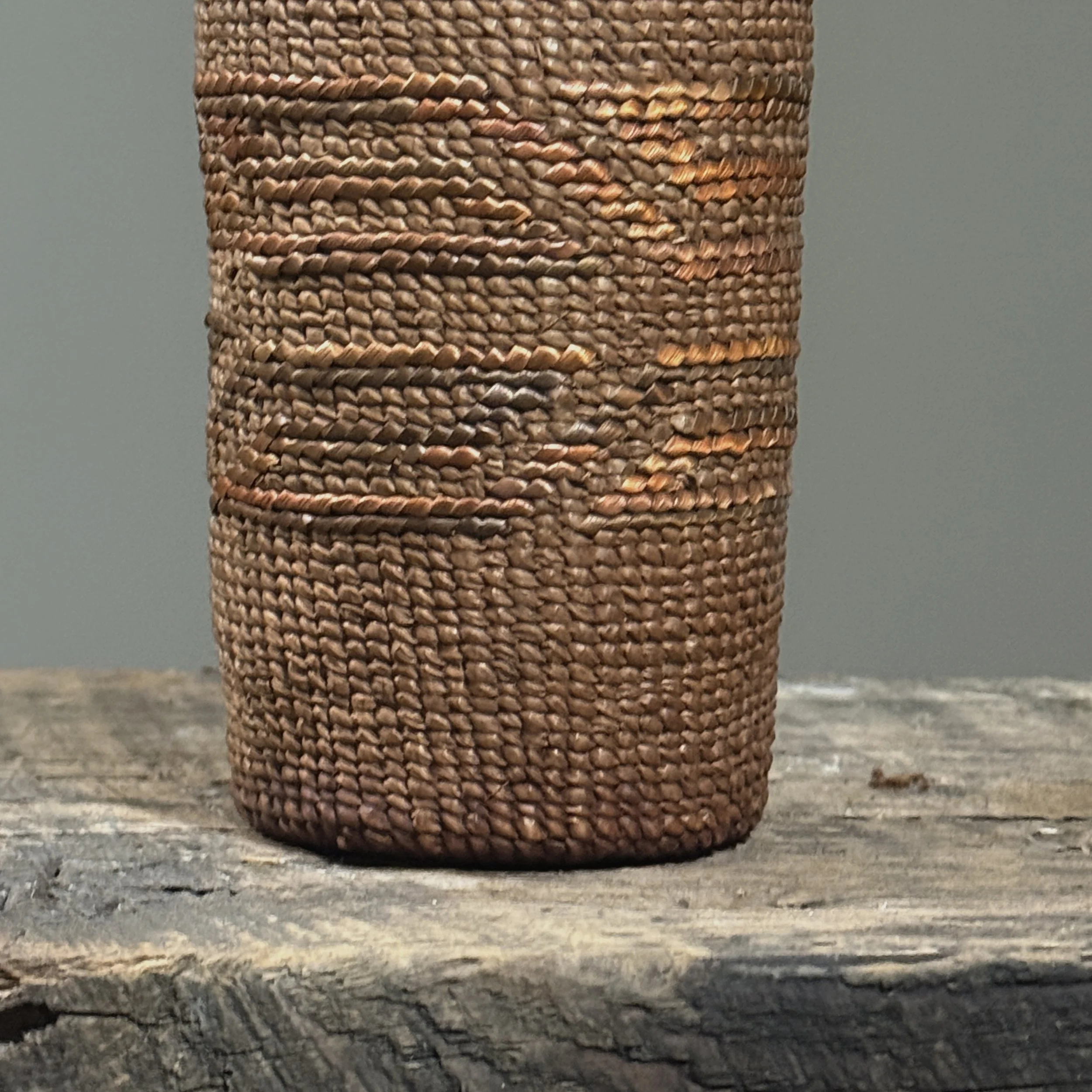 Close up of tight Tlingit cedar bark weaving