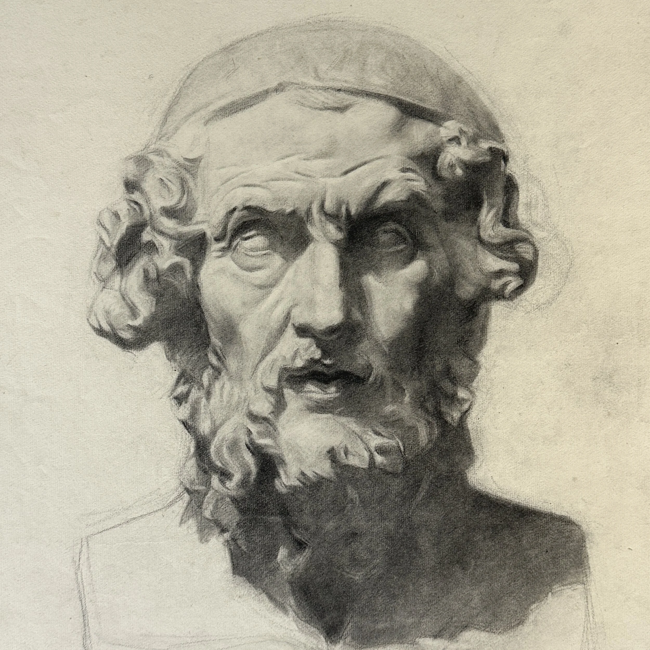 Charcoal study of Homer on wove paper