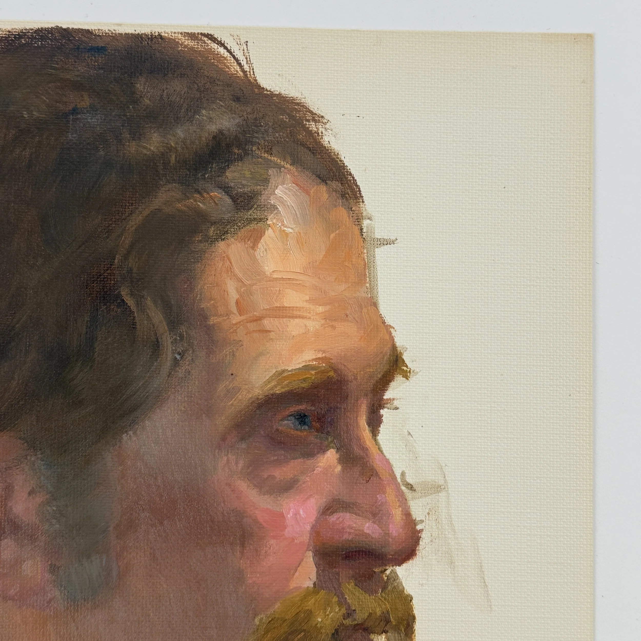 Detail of brushwork and color in the mid-20th-century realist portrait
