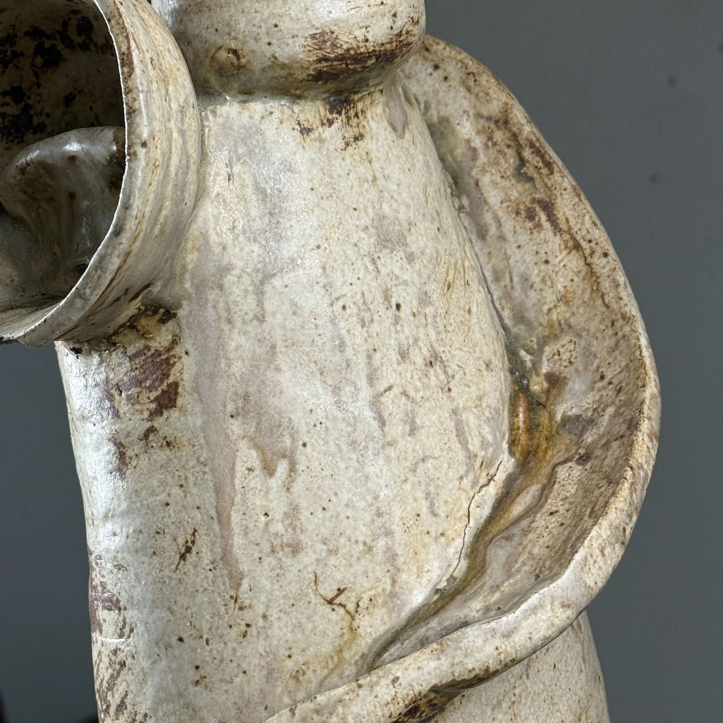 Vintage Brutalist beige glazed ceramic sculpture with three cups