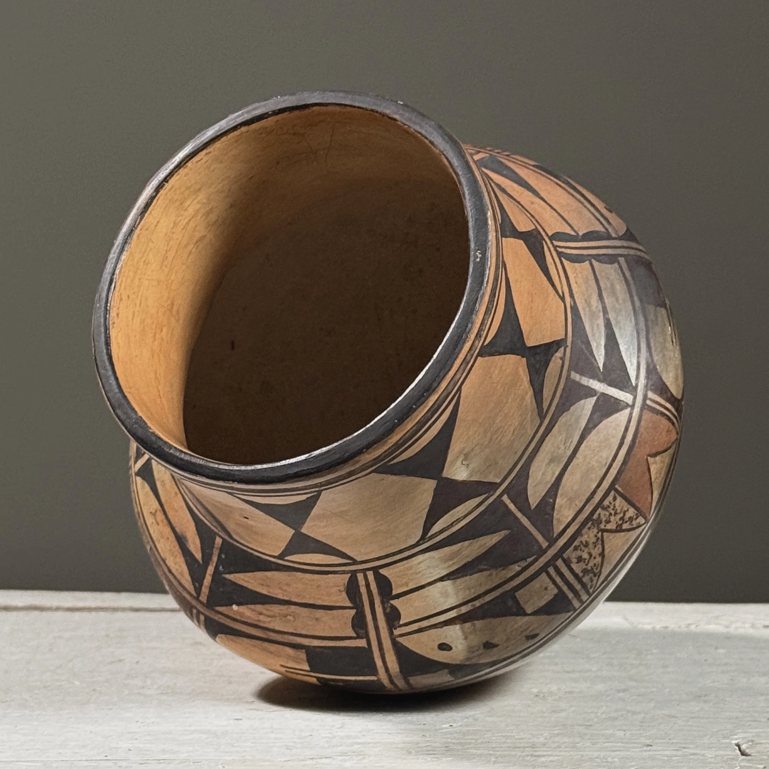 Elongated rim detail, Hopi polychrome clay vessel