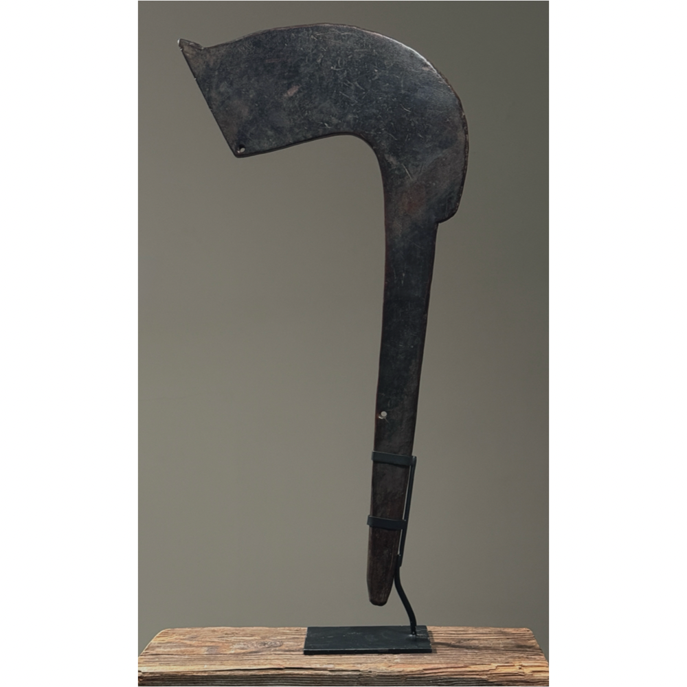 Antique Burkina Faso hand carved scepter on custom stand. 24.5 inches height. Published. Wheelock Collection.