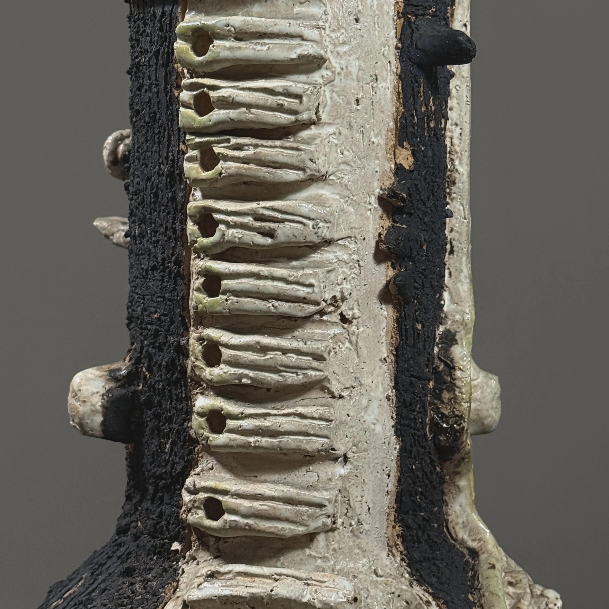 Close-up of additional bone-like fragments applied to the neck.