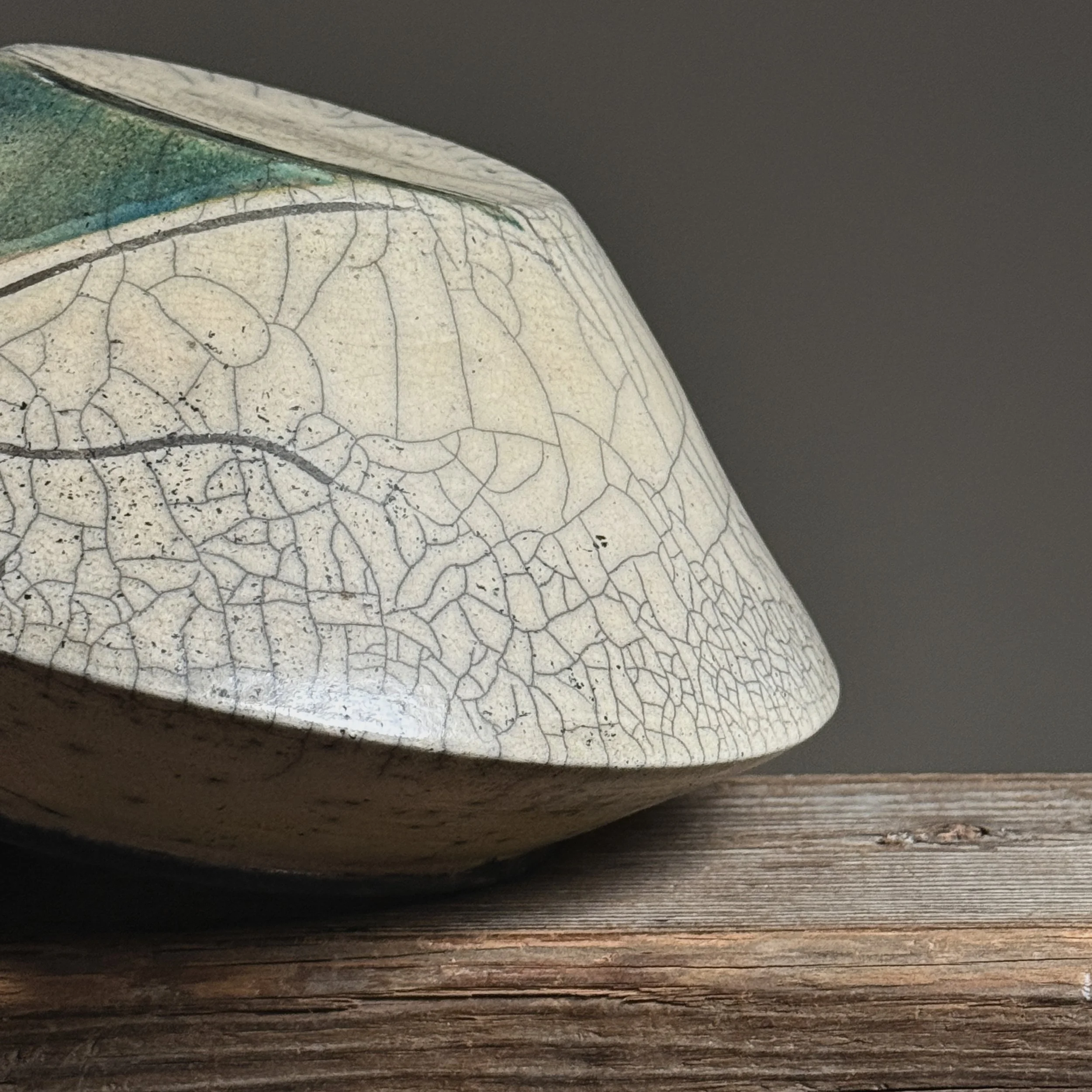 Crackle glaze detail. Intricate network of glaze cracks.