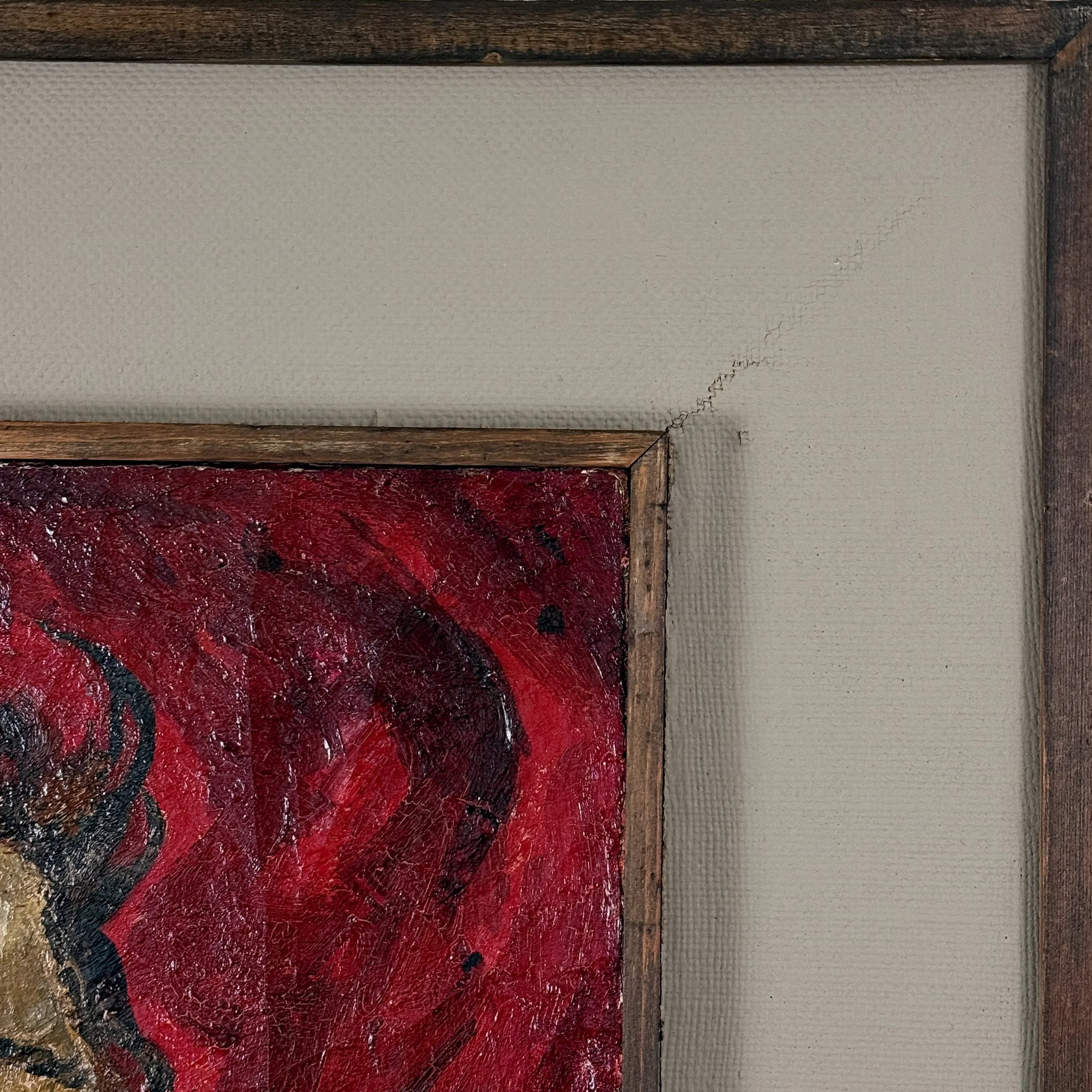 Craquelure detail, Emlen Etting canvas, Expressionist portrait