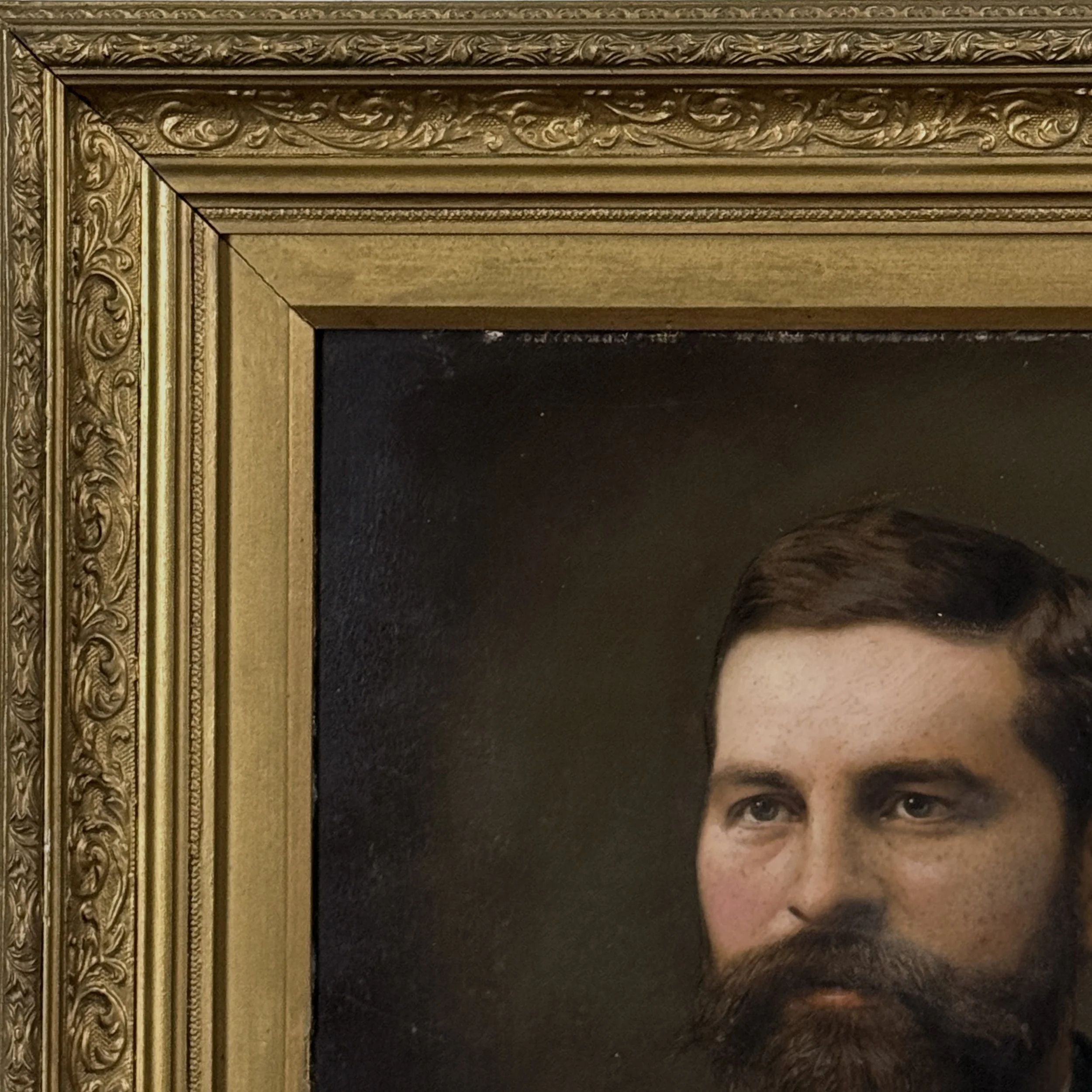 Detail of Antique Victorian British School portrait of a bearded man, oil on board