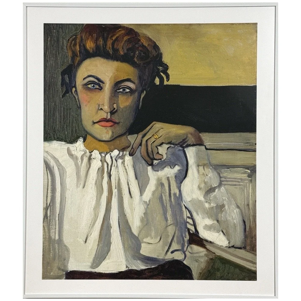 A framed pigment print of Alice Neel's portrait of a woman named Elenka.