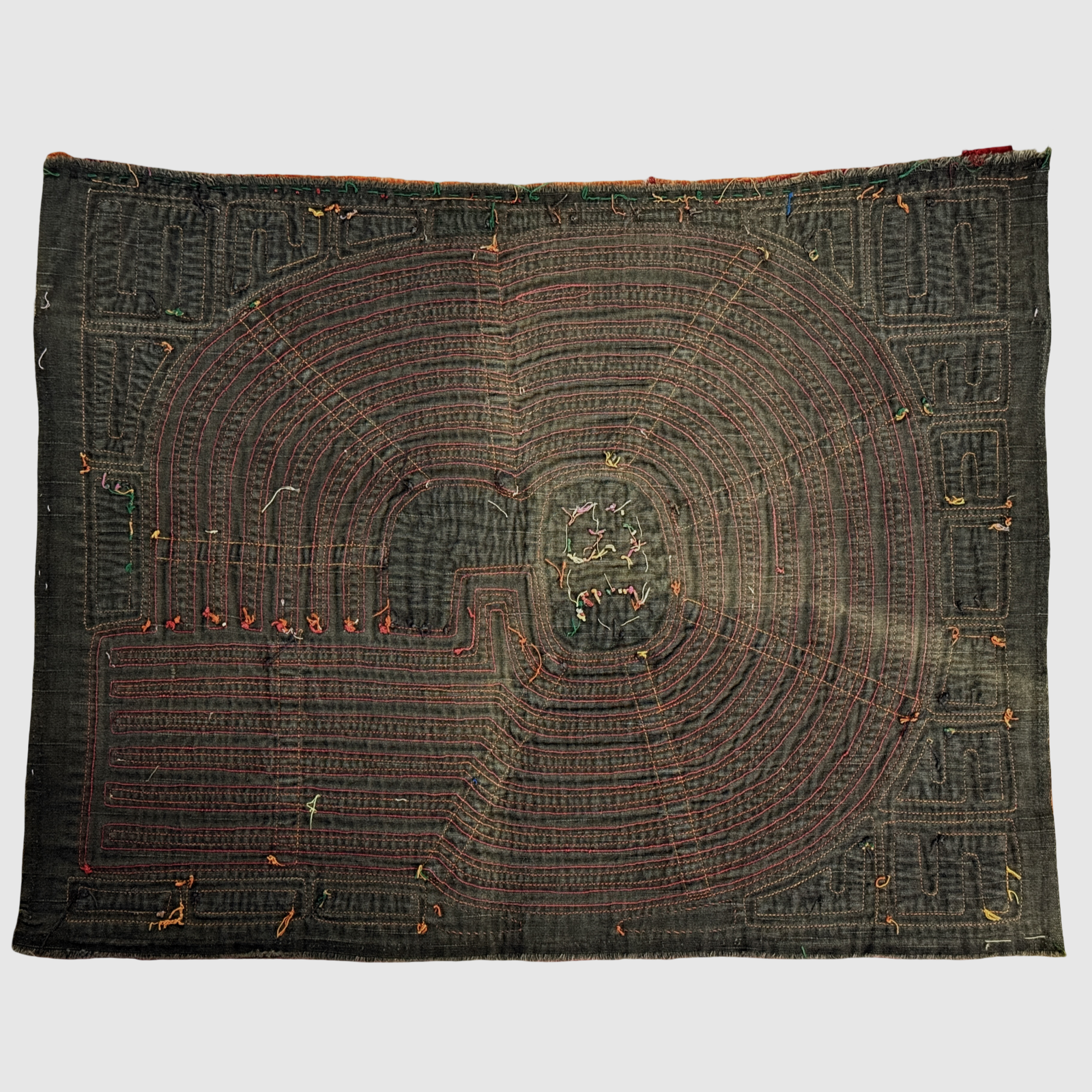 Vintage Guna mola panel, abstract radiating pattern and spirit figure, Parker and Neal collection