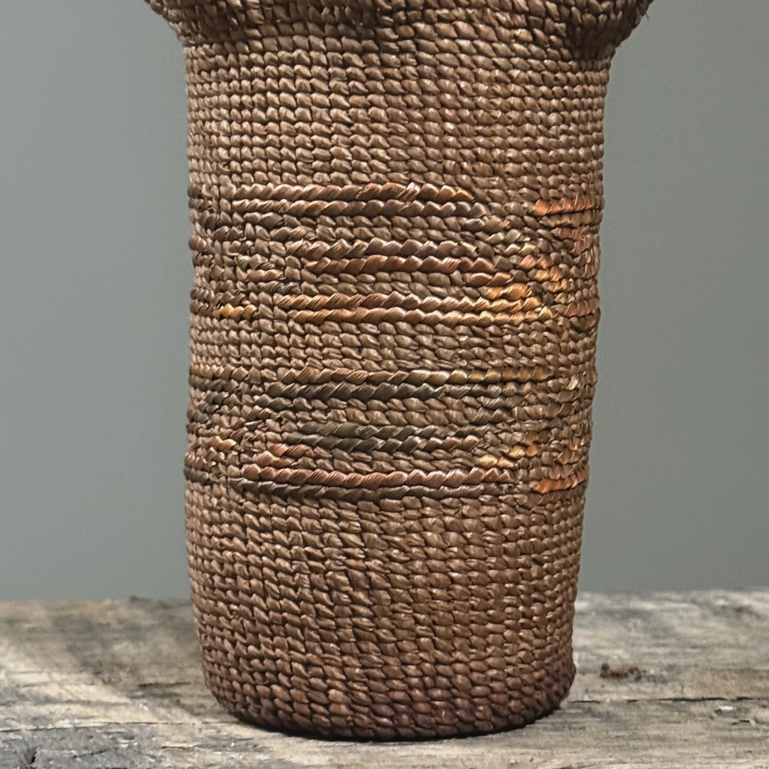 Close up of tight Tlingit cedar bark weaving