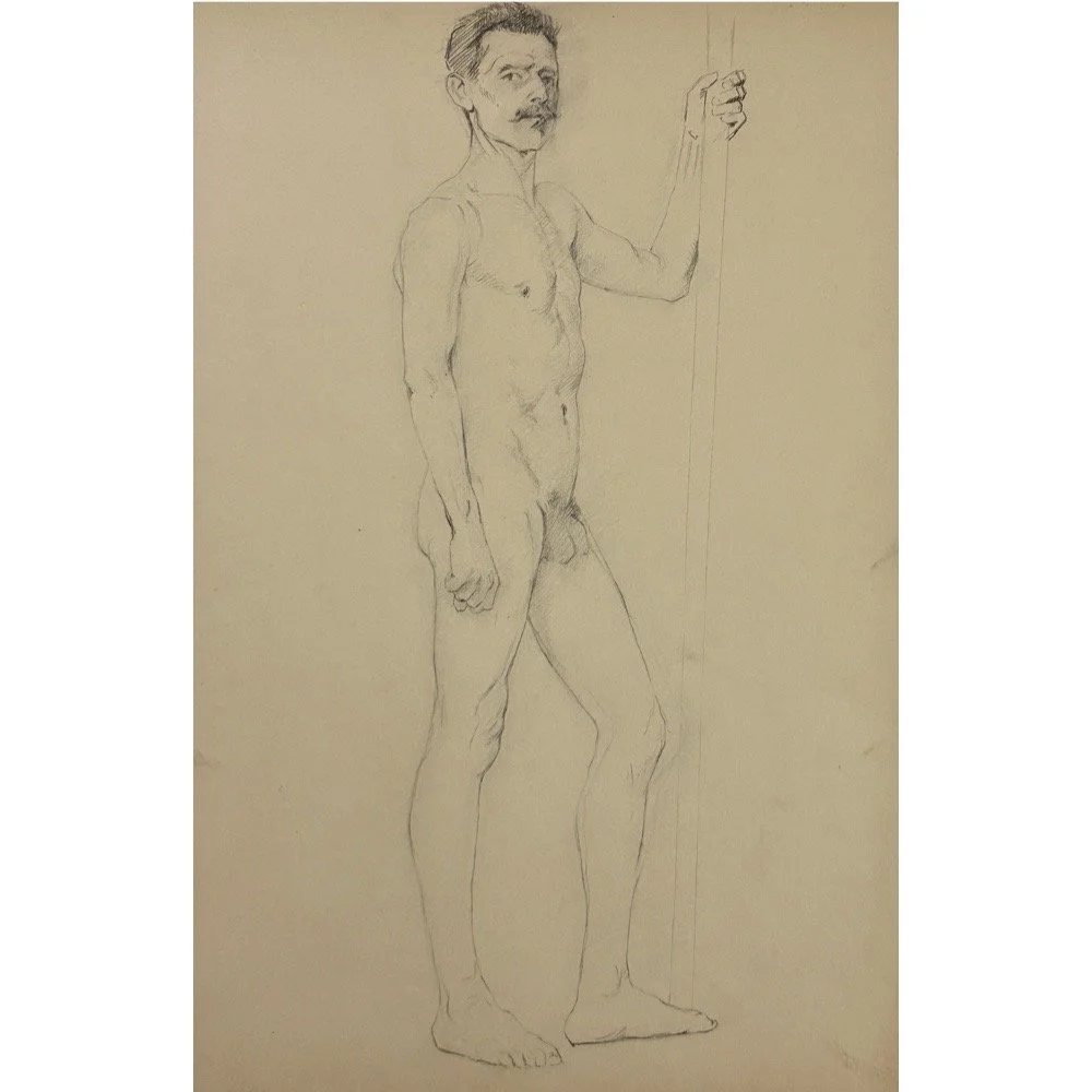 Male nude figure study attributed to Ludwig Ernst Faber
