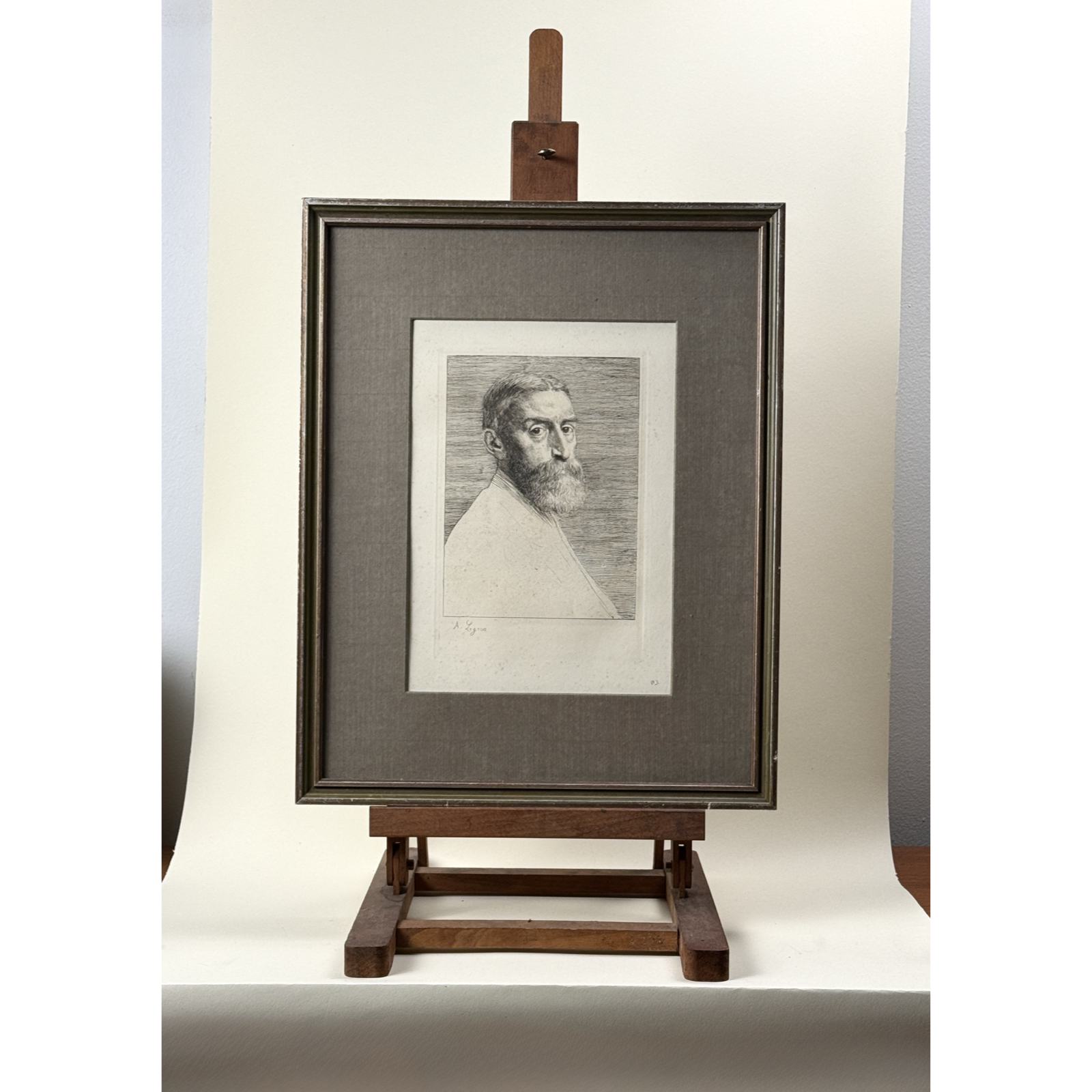 Alphonse Legros etching of Sir Edward J. Poynter, 1877. Signed lower left. 19.5 by 15.4 inches framed.