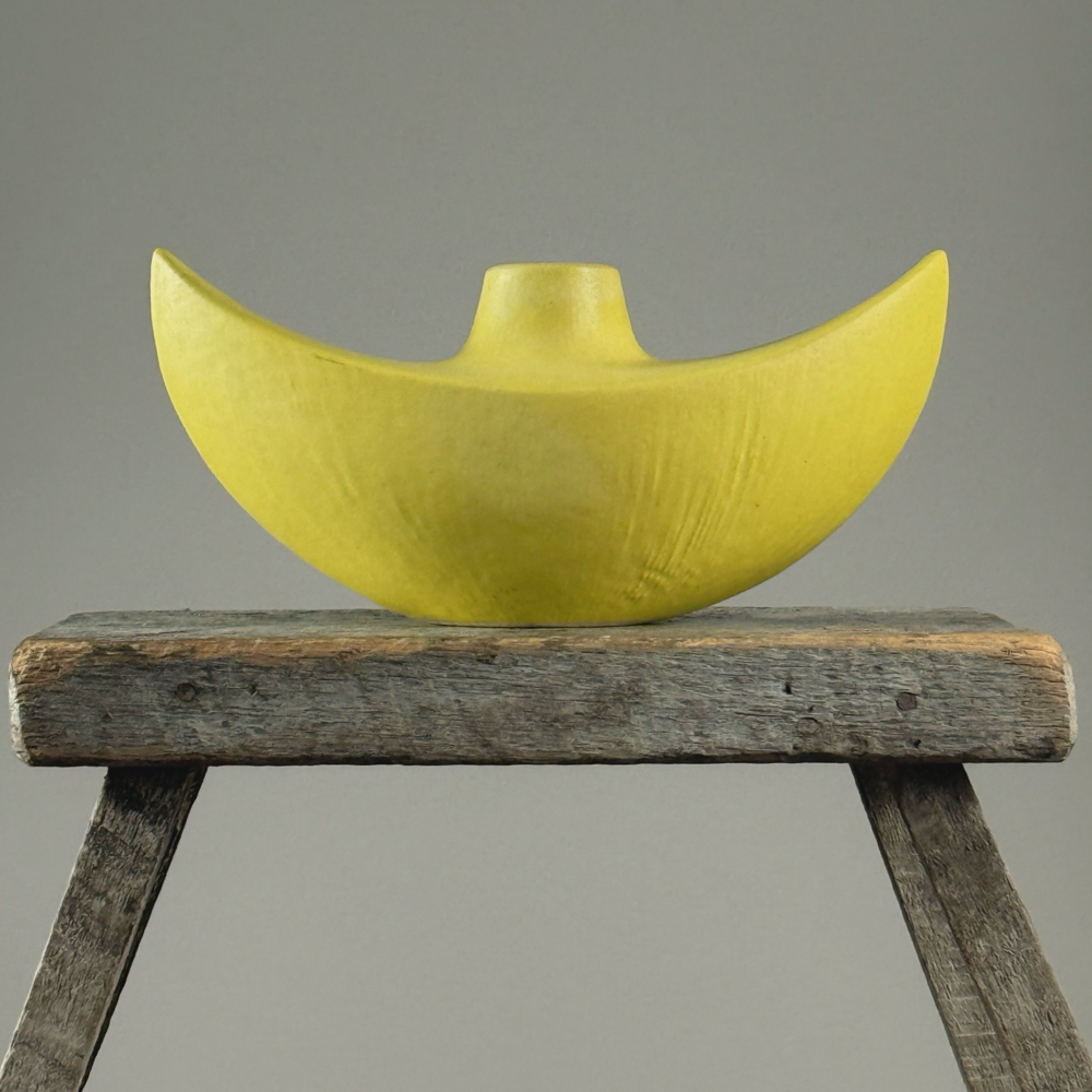 Vintage Modernist Japanese yellow glazed ceramic ikebana vase