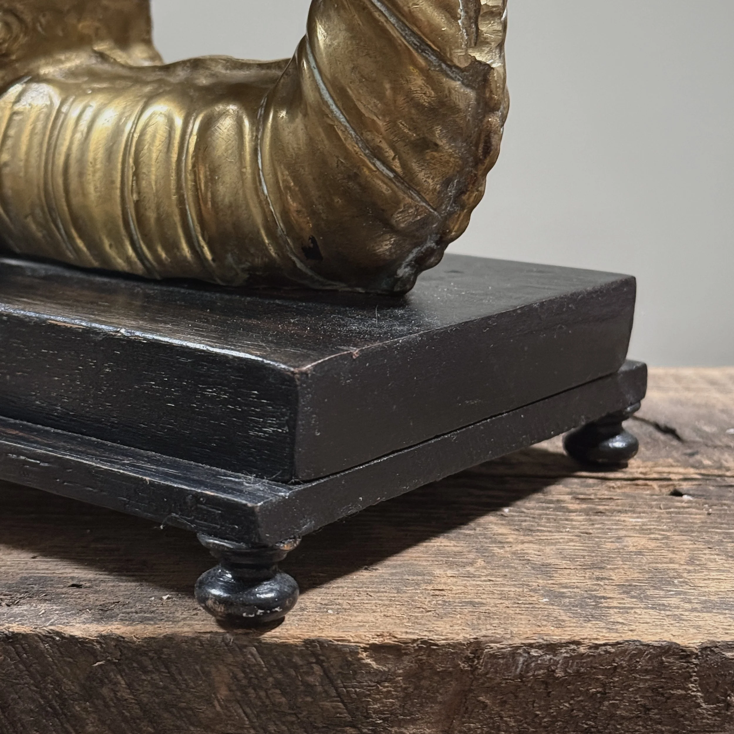 Detail view, pair of brass Melusine sculptures, Neoclassical style