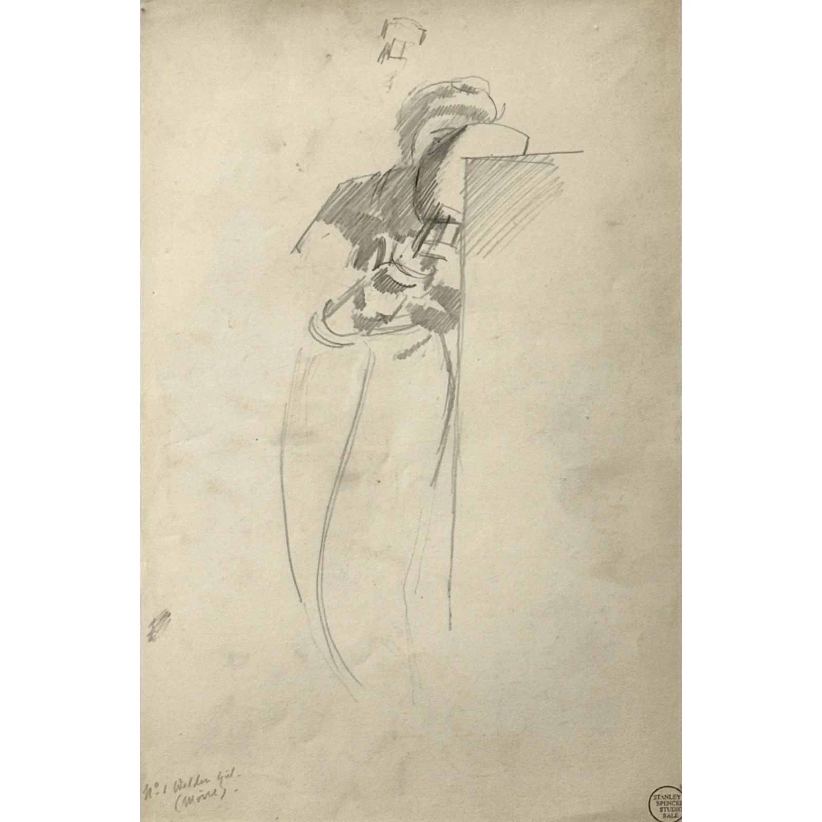 Reverse side showing Spencer’s welder study with figure in helmet